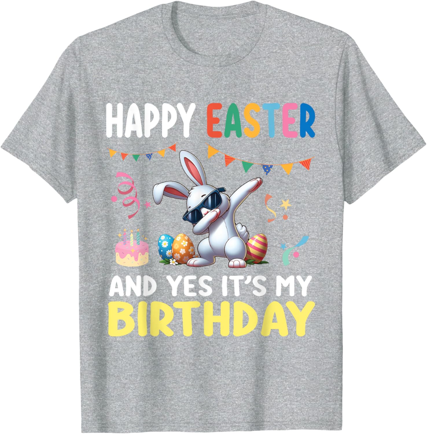 Cute Bunny Dabbing Happy Easter Birthday T-Shirt for Kids and Adults - 15
