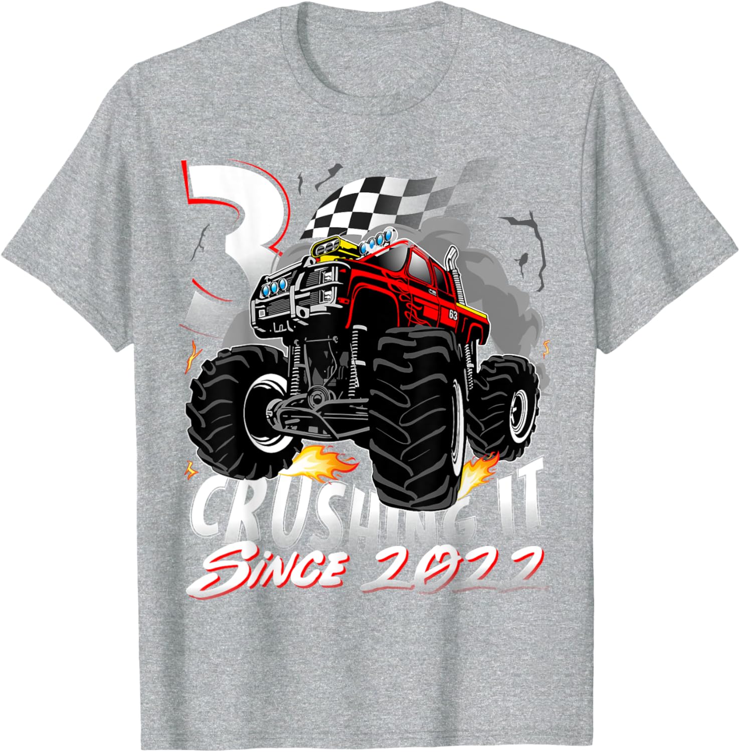 Cool Monster Truck Birthday T-Shirt for 3 Year Old Boys Born 2022 - 5
