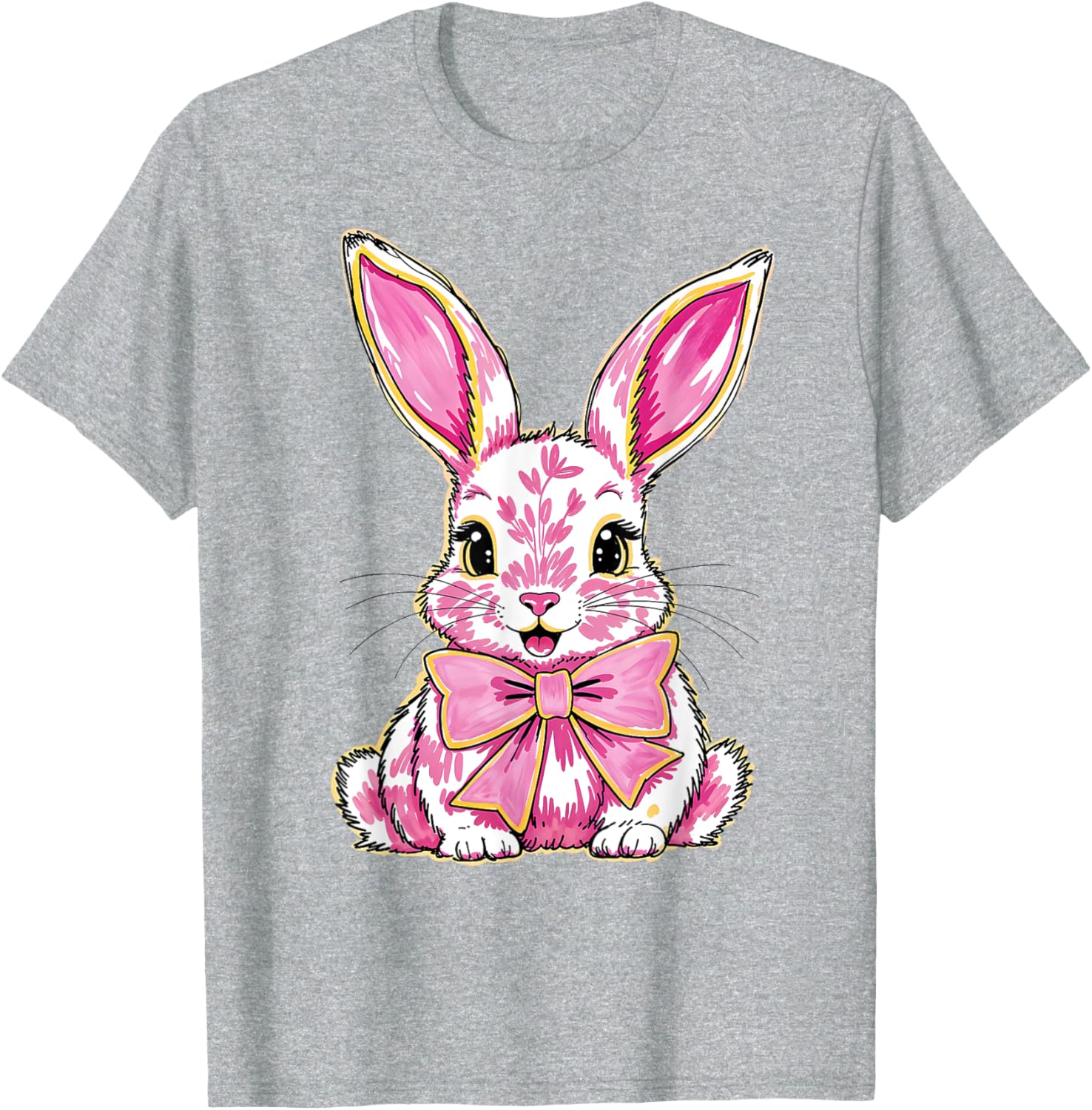 Adorable Pink Coquette Bow Happy Easter Bunny T-Shirt for Women & Teens - 8