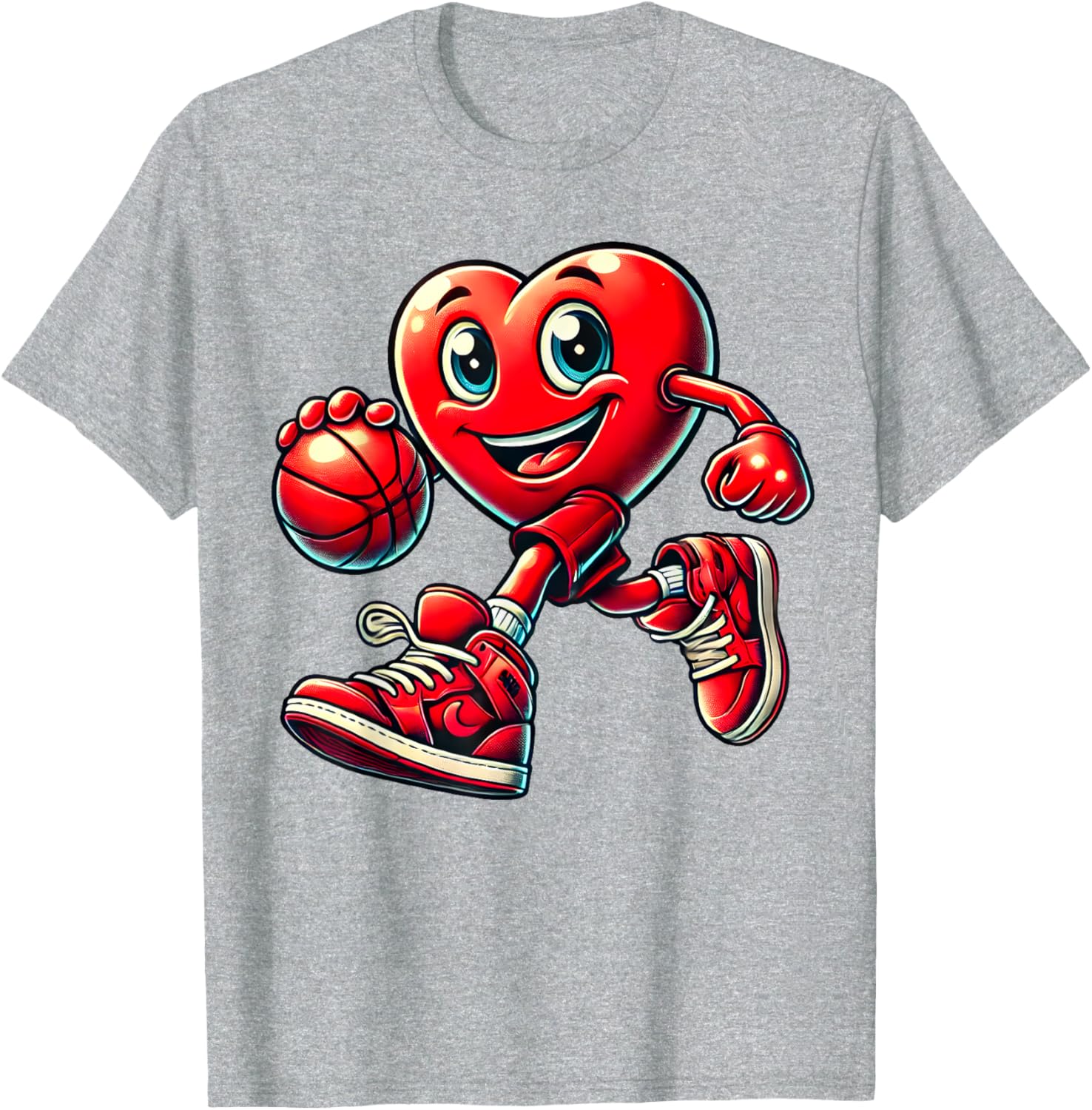 Valentine's Day Heart Basketball T-Shirt for Kids and Adults Fun Design - 1