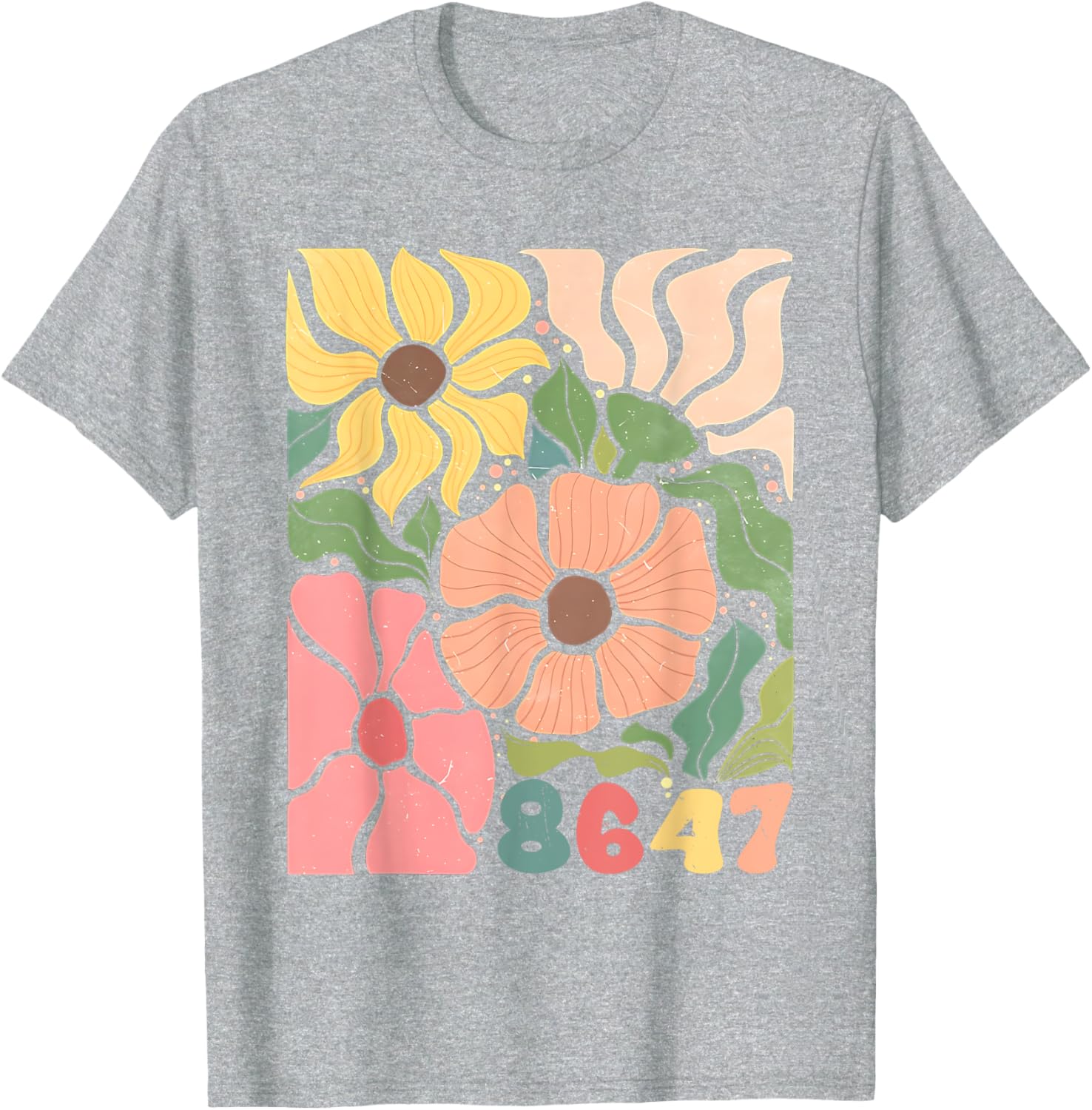 Boho Style Floral T-Shirt with Subtle Anti Trump Design for Women - 28