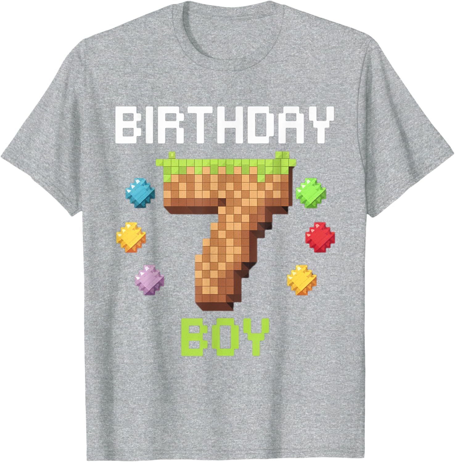 Birthday Boy Gamer 7th Birthday Pixel Number T-Shirt for Kids - 17