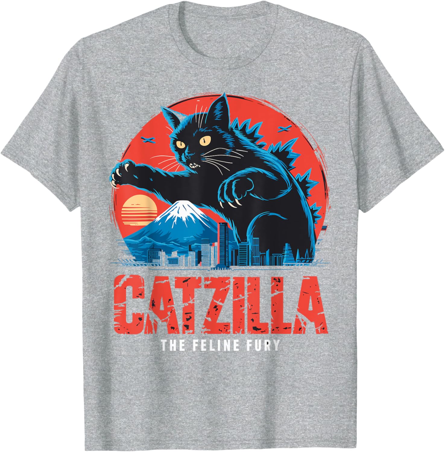 Catzilla Black Cat Vintage T-Shirt for Cat Lovers in Japan Style - 21