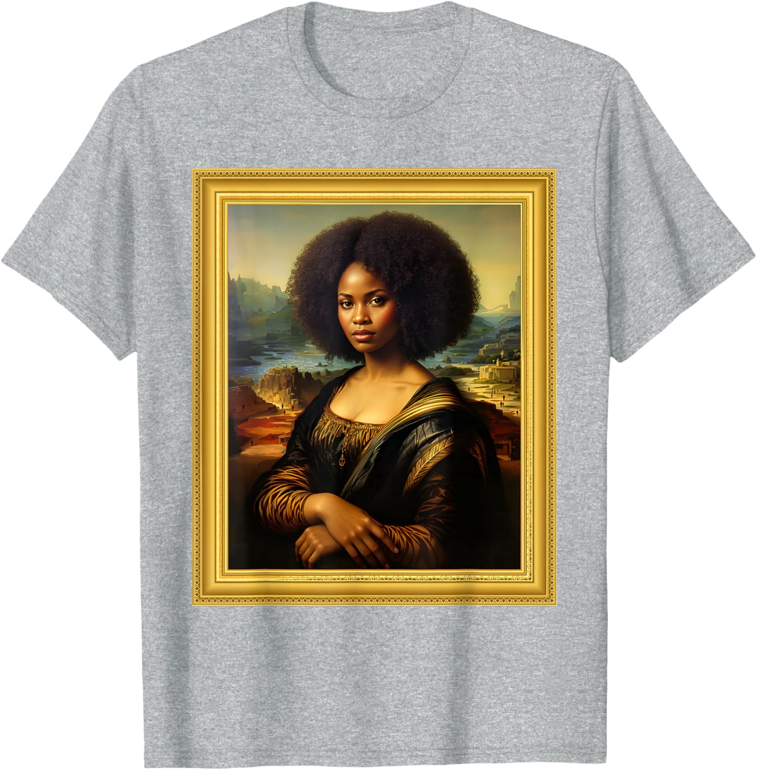 Black Mona Lisa Afro Queen T-Shirt for Black History Month Celebration - 9