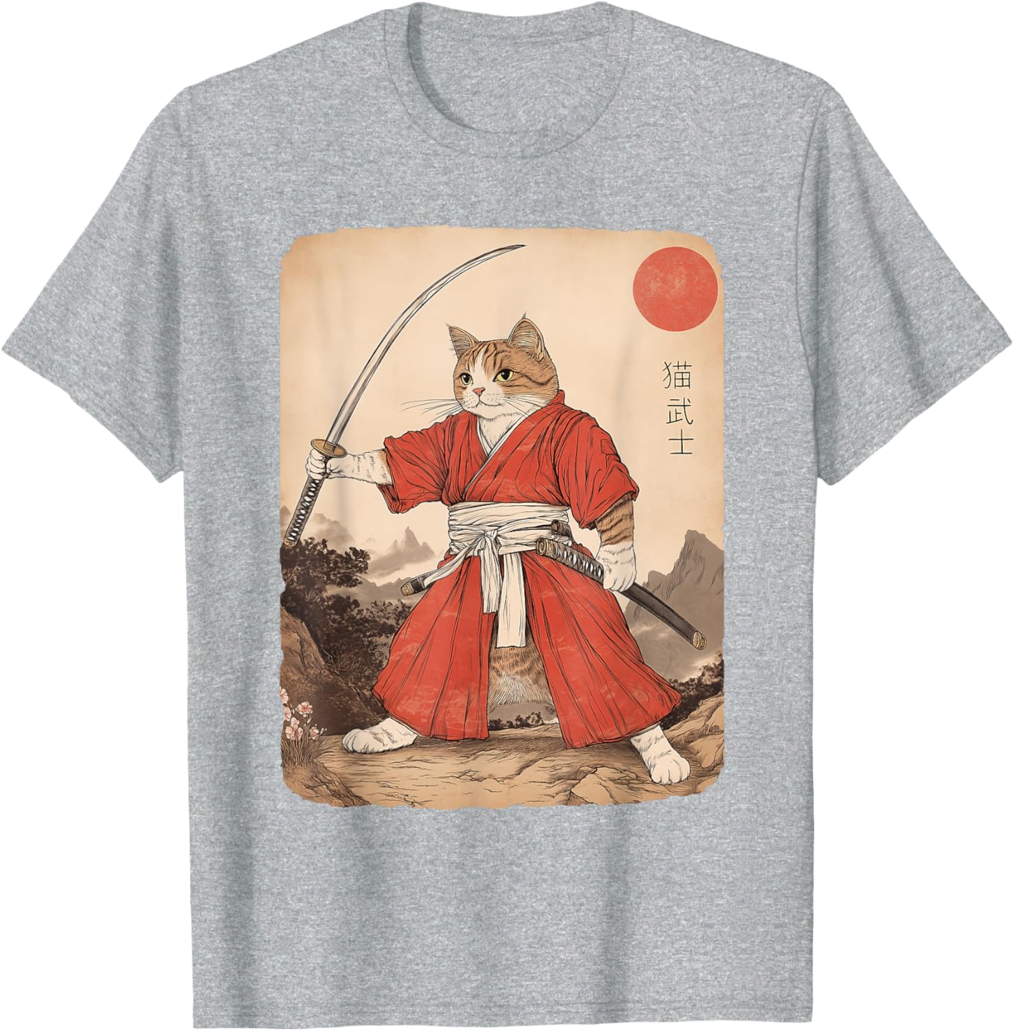 Vintage Samurai Cat Warrior Graphic T-Shirt for All Ages - Anime Style - 4