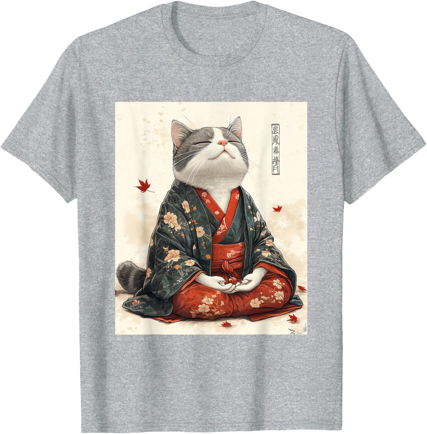 Zen Cat Graphic Tee for All - Meditating Japanese Art Style T-Shirt - 23
