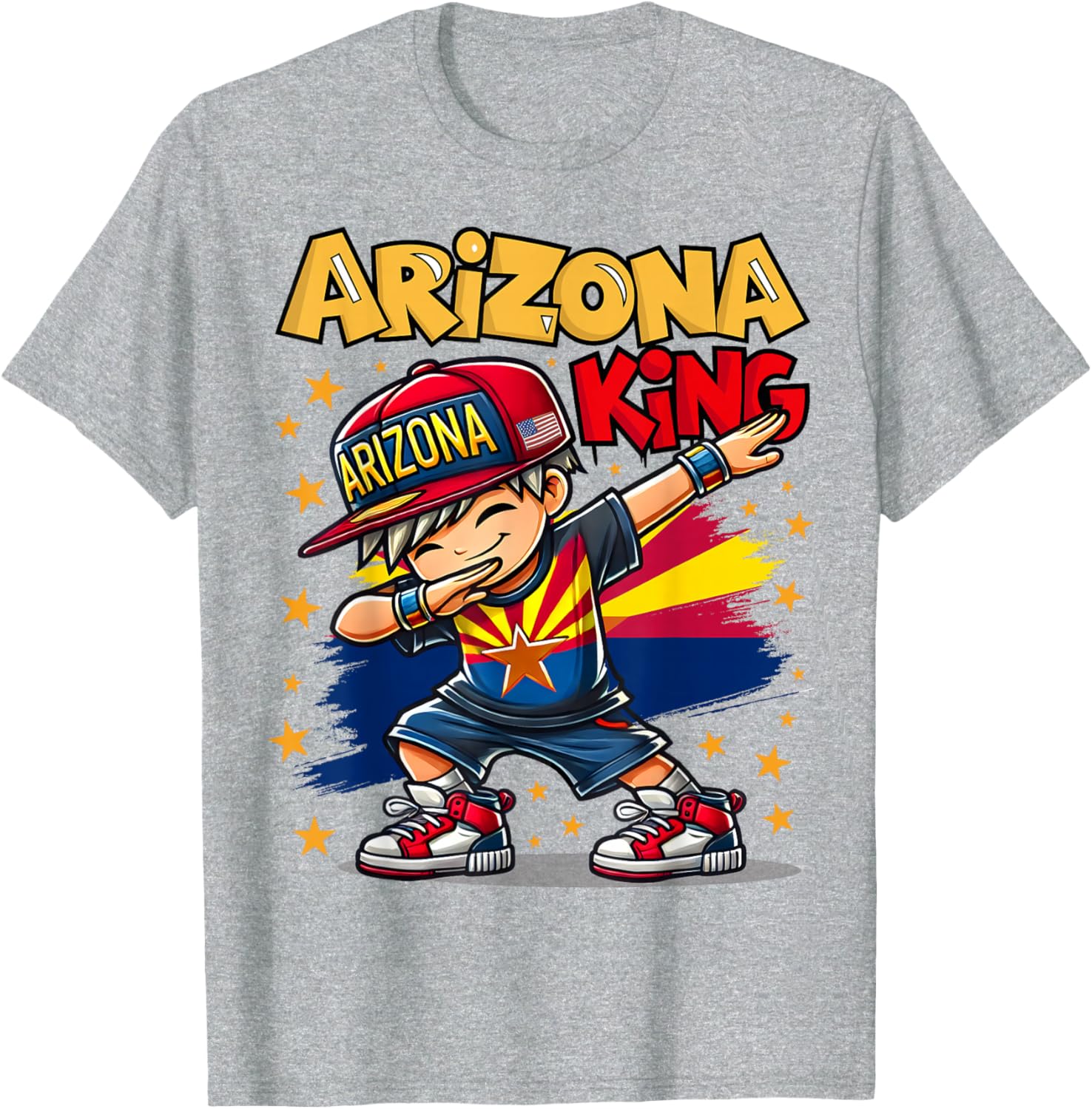 Cool Arizona King Dabbing Kids T-Shirt with Flag Design for Fun Fashion - 2