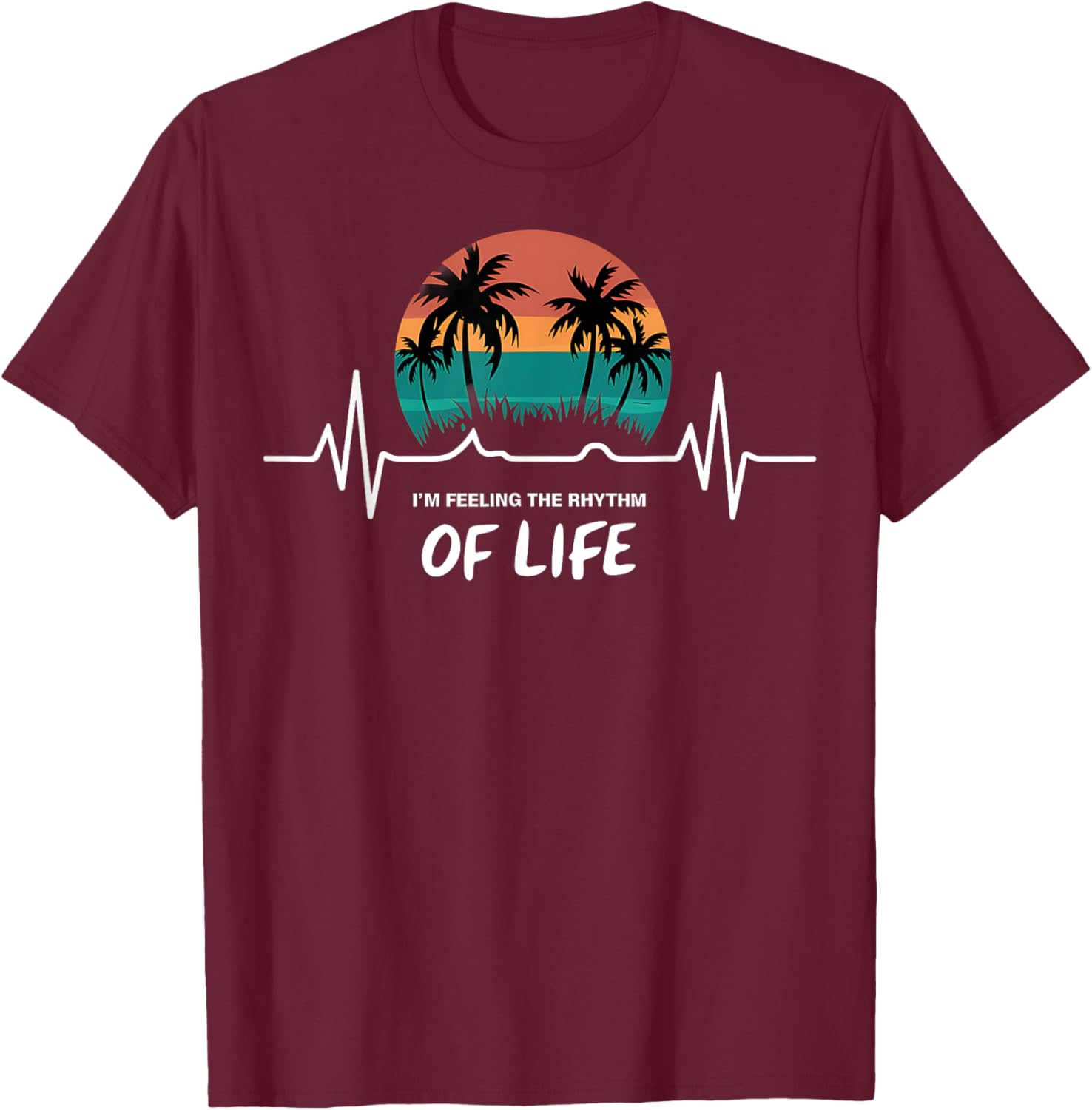 Palm Tree Sunset Heartbeat T-Shirt - Embrace the Rhythm of Life - 9