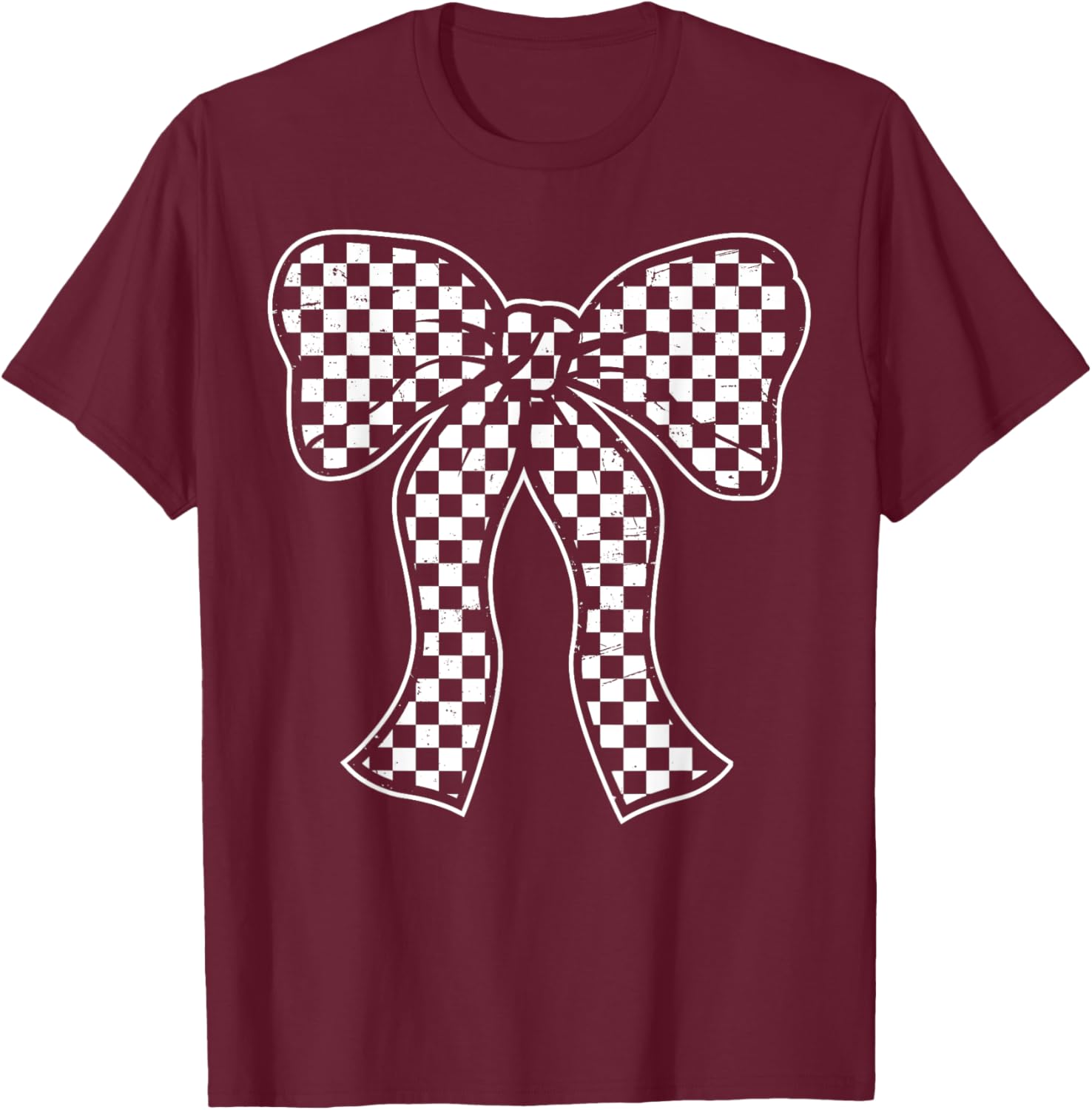 Cute Checkered Bow Flag T-Shirt for Women - Race Car Racing Style - 20