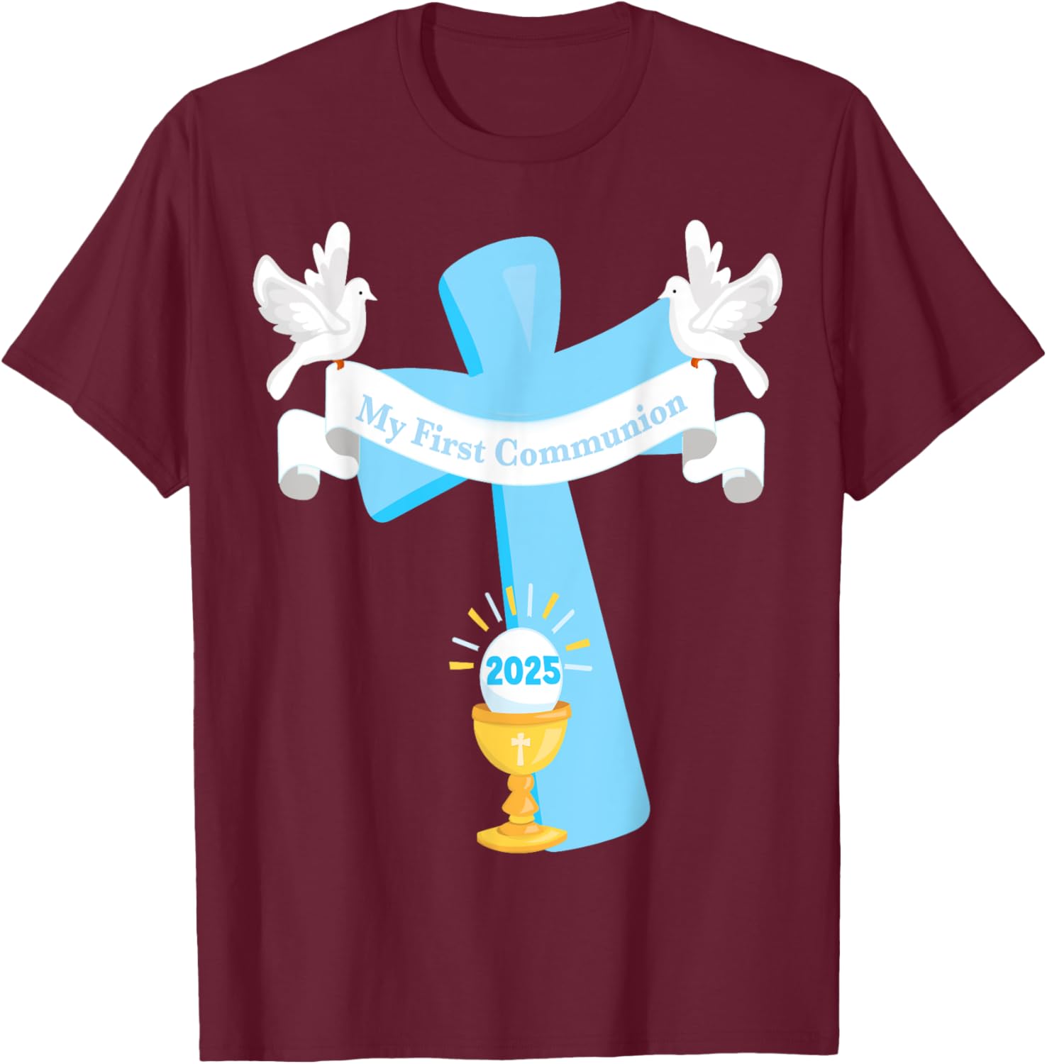 Boy's First Communion 2025 T-Shirt with Cross and Chalice Design - 8