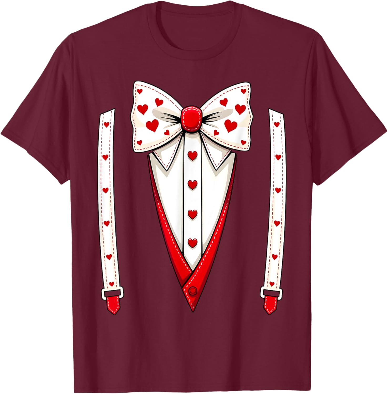 Hearts Bow Tie Suspenders Valentine Costume Kids T-Shirt for Boys - 10