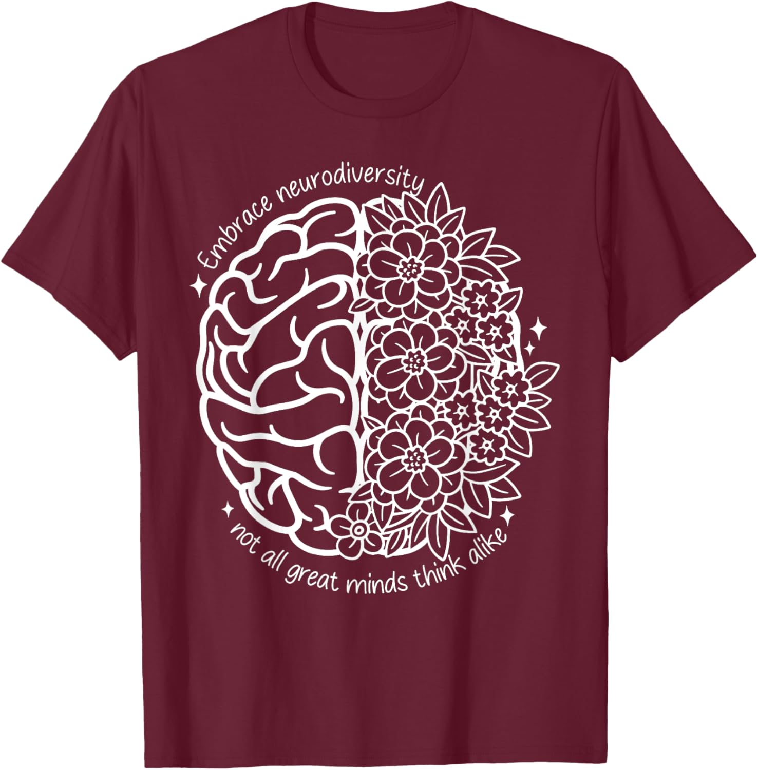 Embrace Neurodiversity Autism Awareness Brain Flower Support T-Shirt - 3
