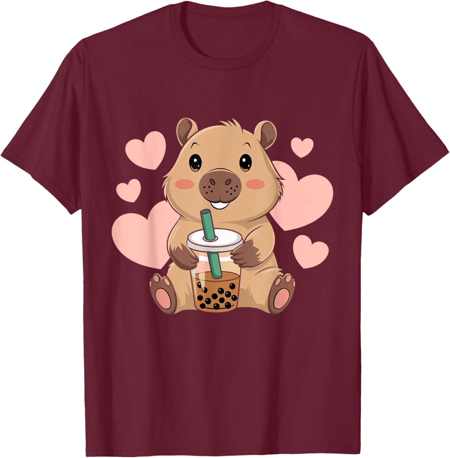 Cute Capybara Boba Tea T-Shirt for Women and Girls - Adorable Bubble Rodent Design - 12