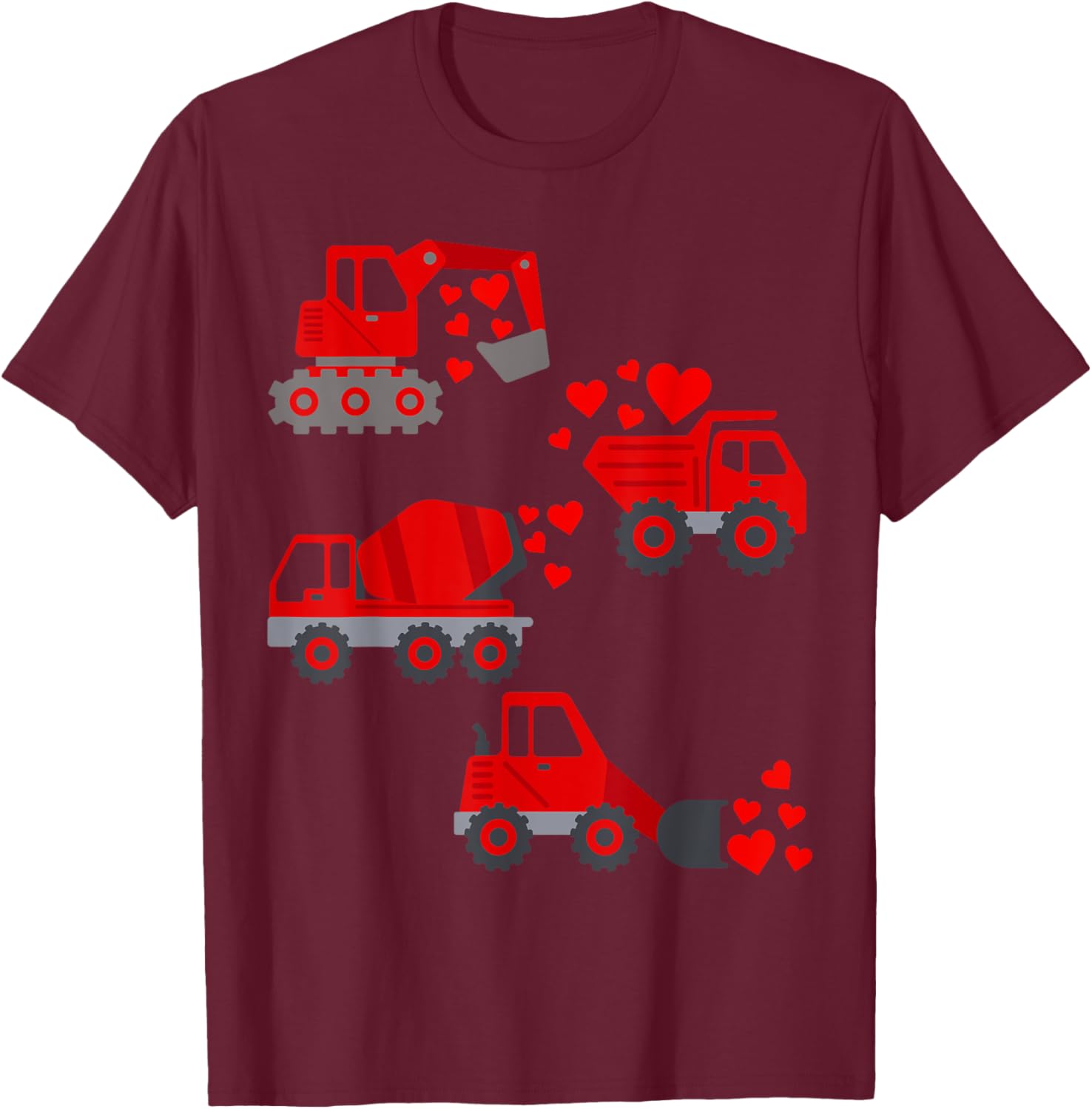 Funny Valentine's Day Construction Trucks Hearts T-Shirt for Boys - 19