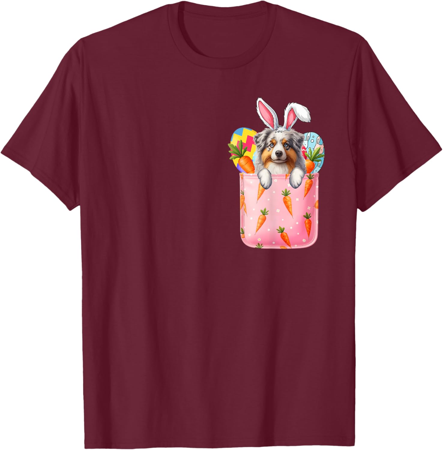 Easter Bunny Australian Shepherd Carrots Pocket T-Shirt for Pet Lovers - 1