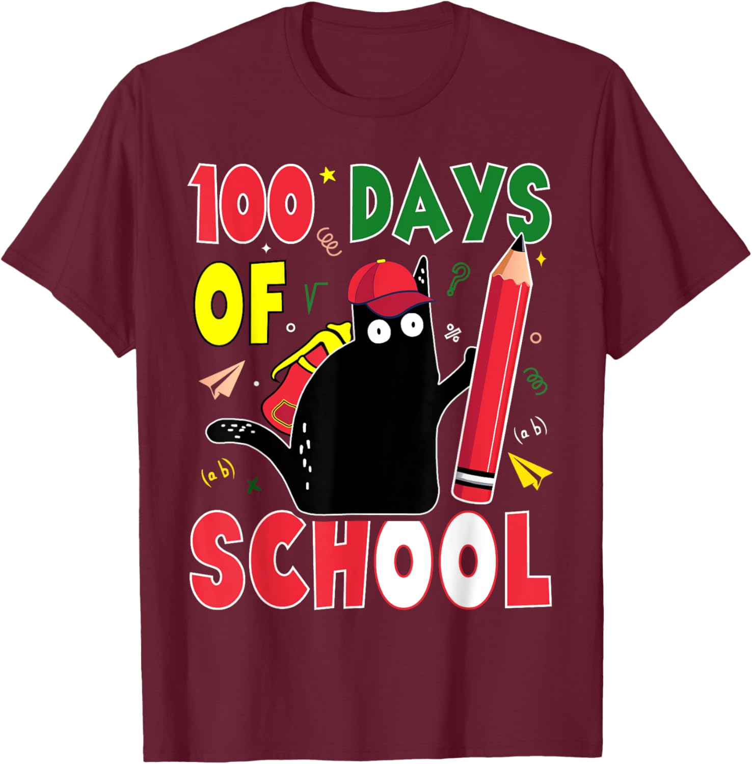 Funny Cat 100 Days of School T-Shirt for Kids and Adults - 11