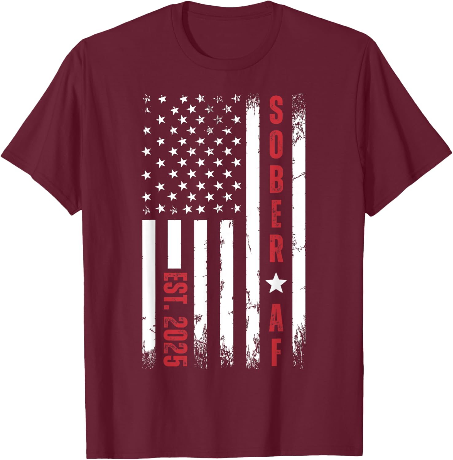 Sober AF US Flag T-Shirt for Supporters of Sobriety and Recovery - 6
