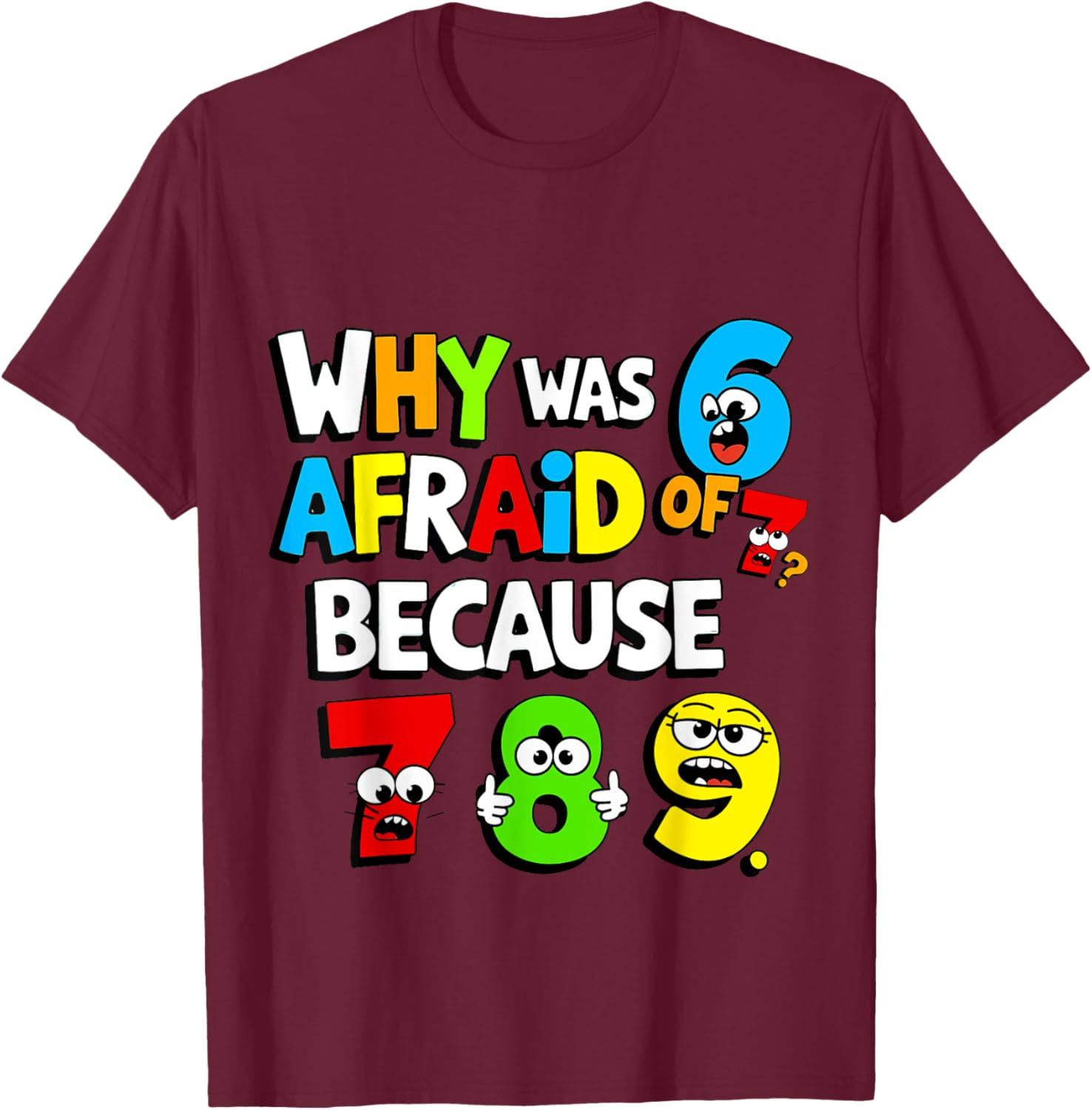 Funny Math Day T-Shirt Kids Why Was 6 Afraid of 7 Costume - 9