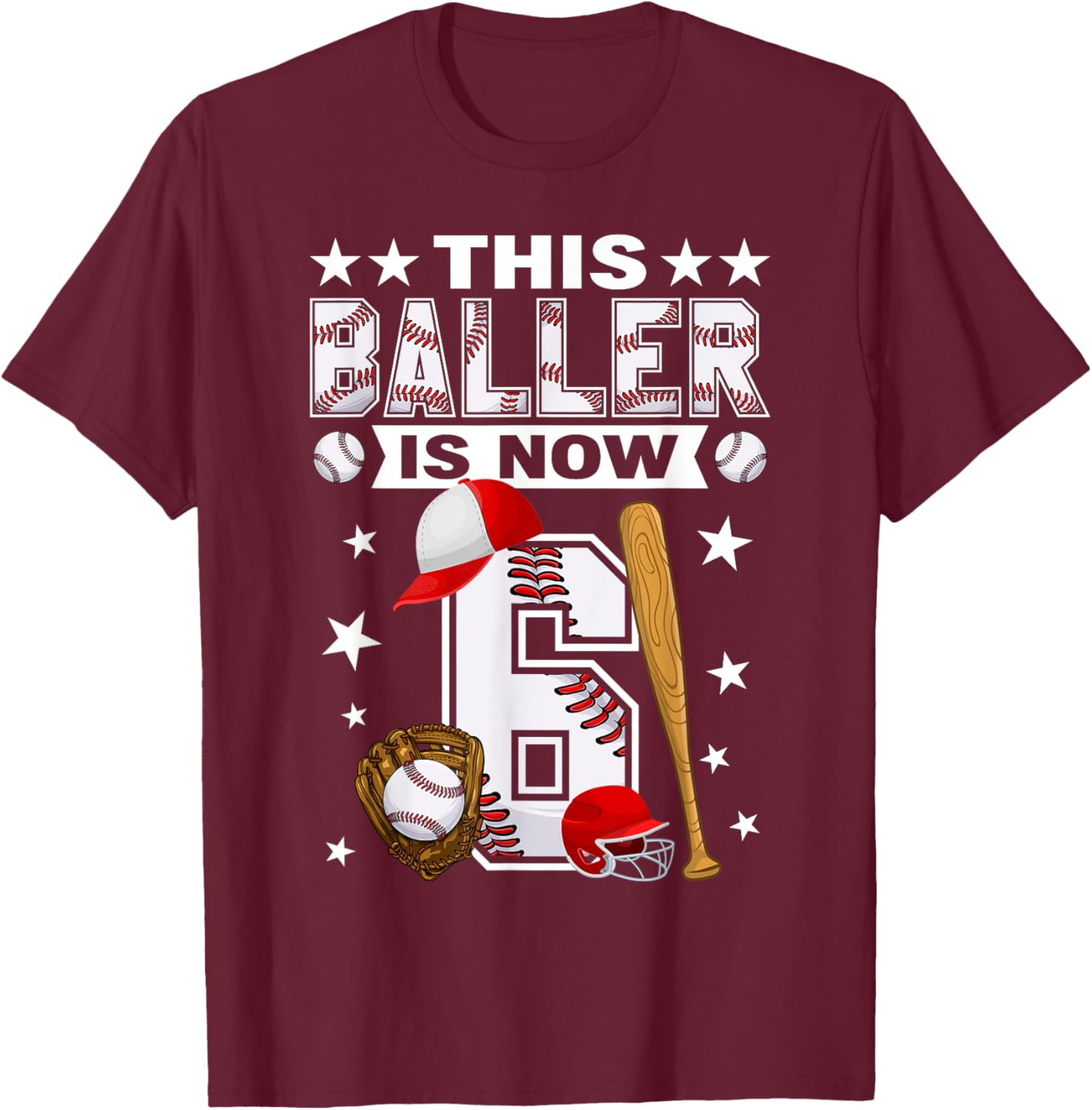 Cute 6 Year Old Baseball Lovers Boys T-Shirt for Kids Fun Style - 21