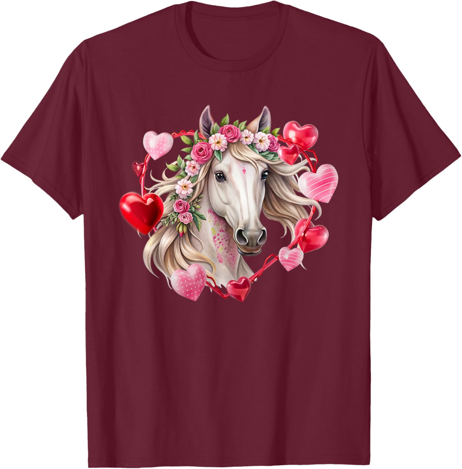 Happy Valentine's Day Equestrian T-Shirt with Horse and Hearts Design - 24