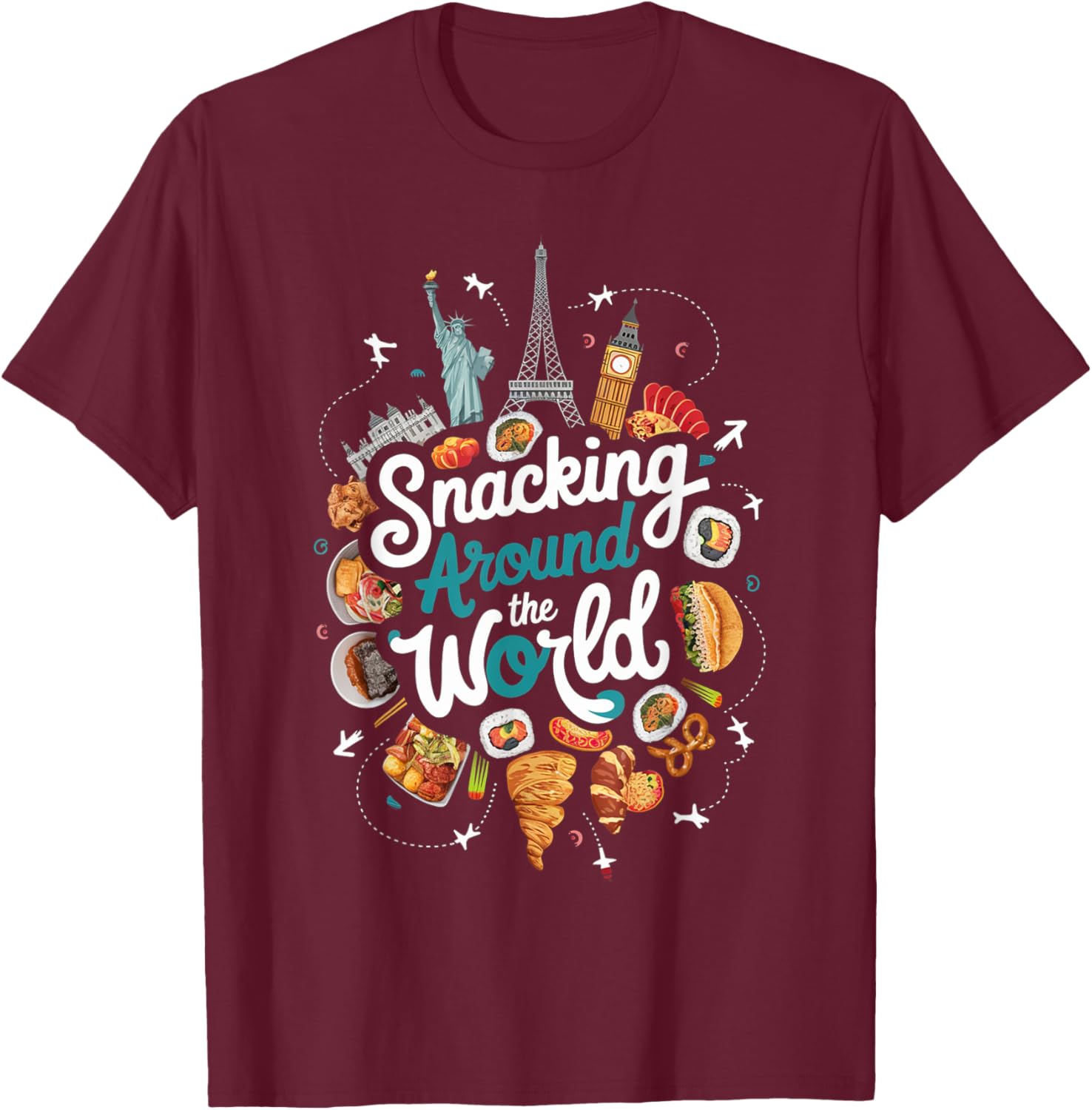Snacking Around The World T-Shirt for Food Lovers in Travel Style - 14