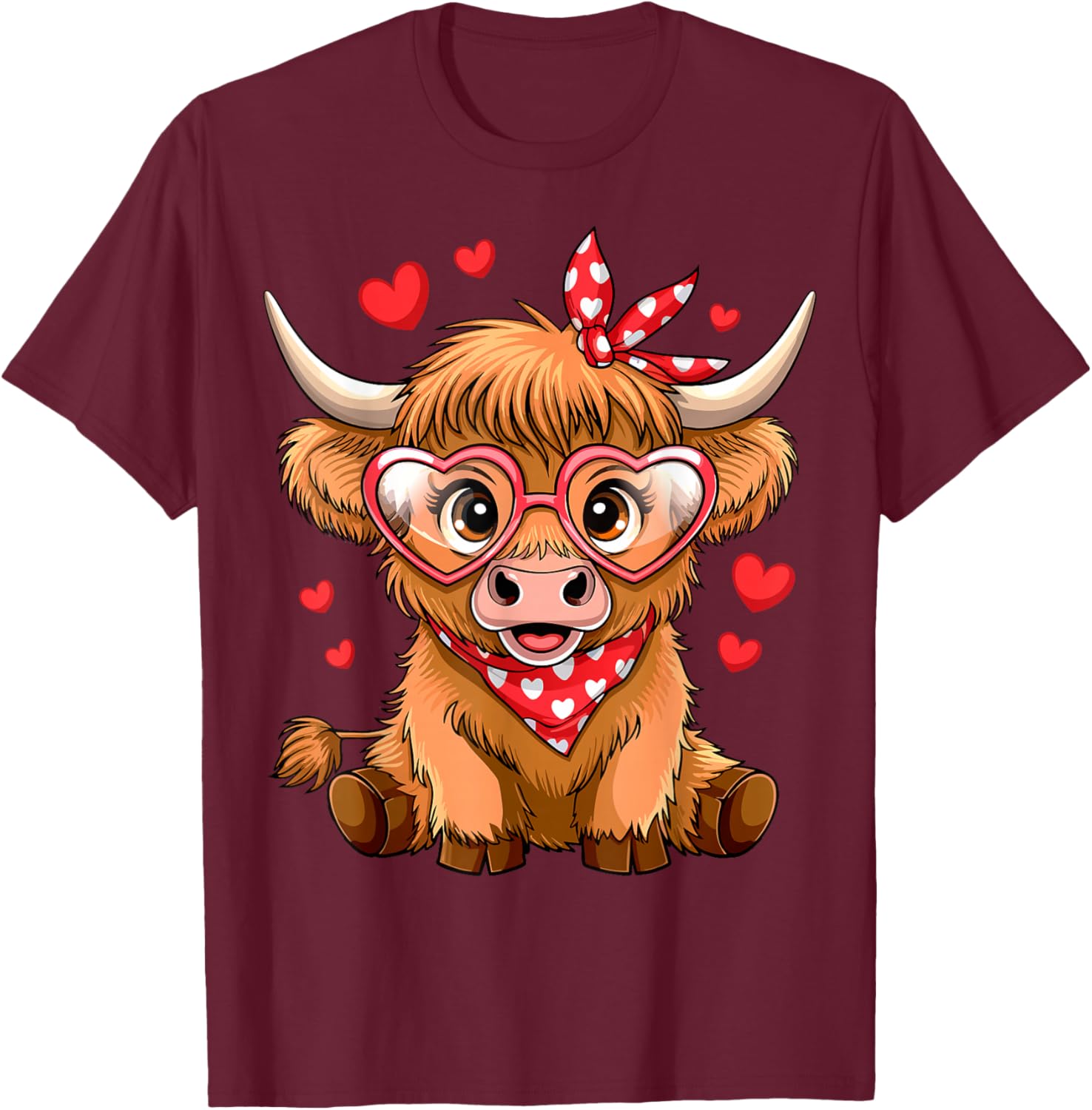Funny Highland Cow Valentine's Day T-Shirt with Heart Design for Women - 14