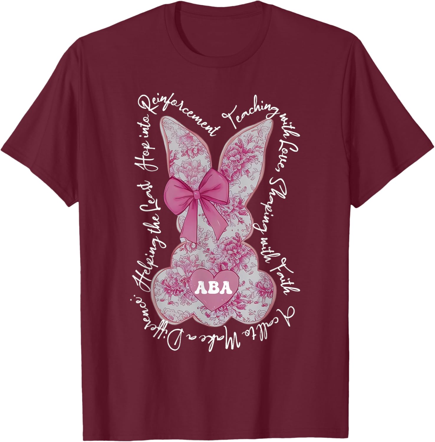 Coquette Pink Floral Bunny Easter T-Shirt for ABA Therapists and RBTs - 4