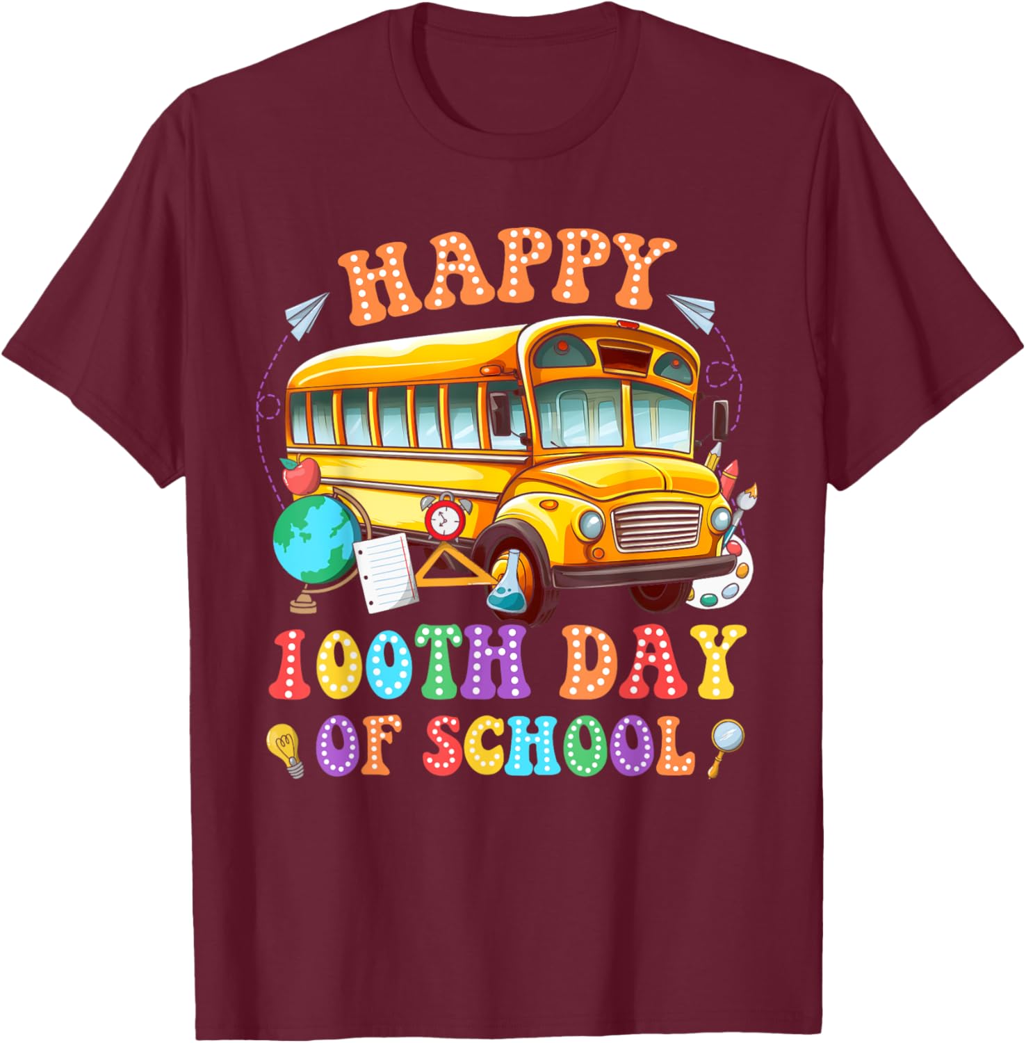 Happy 100th Day School Bus Driver Kids T-Shirt Fun School Celebration - 15