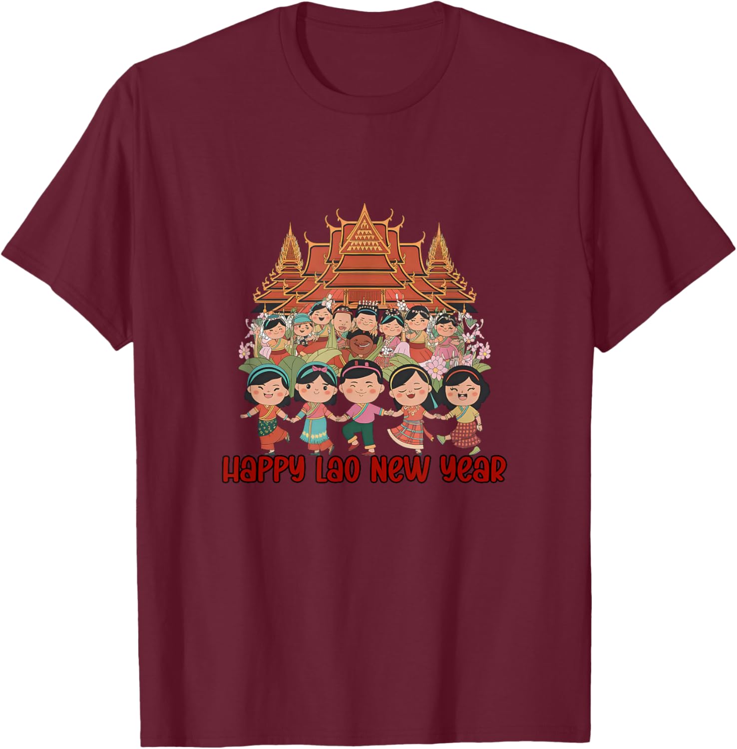Laos Happy Lao New Year Temple T-Shirt for Celebrating Pi Mai Festival - 12