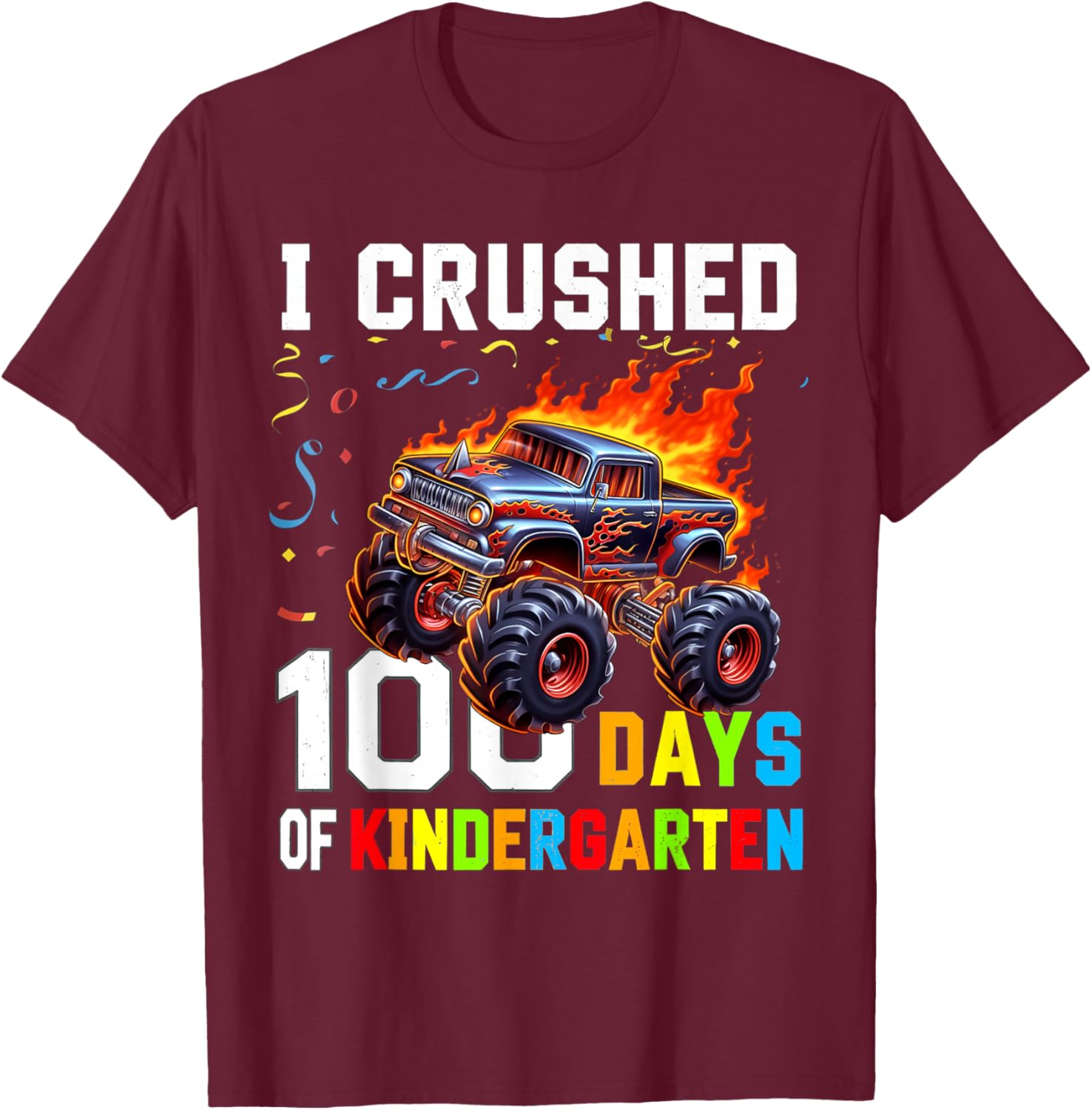 I Crushed 100 Days of Kindergarten Monster Truck Boys T-Shirt for Fun! - 4