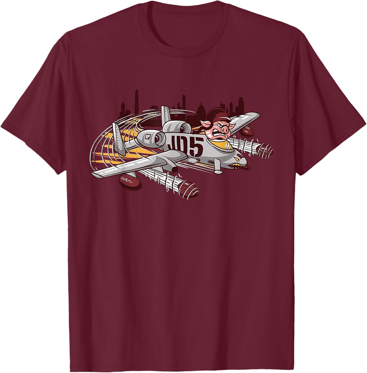 JD5 Red Cartoon Plane T-Shirt for Adults - Unisex Crew Neck Short Sleeve - 2