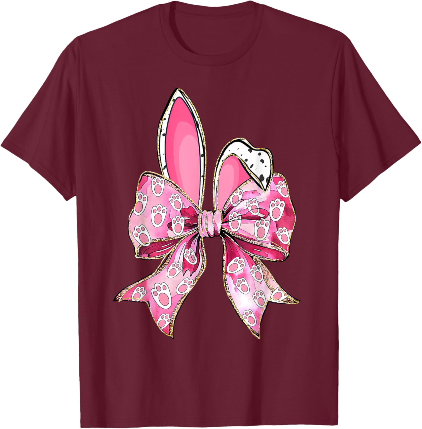 Happy Easter Bunny Coquette Bow Ears T-Shirt for Girls and Women - 14