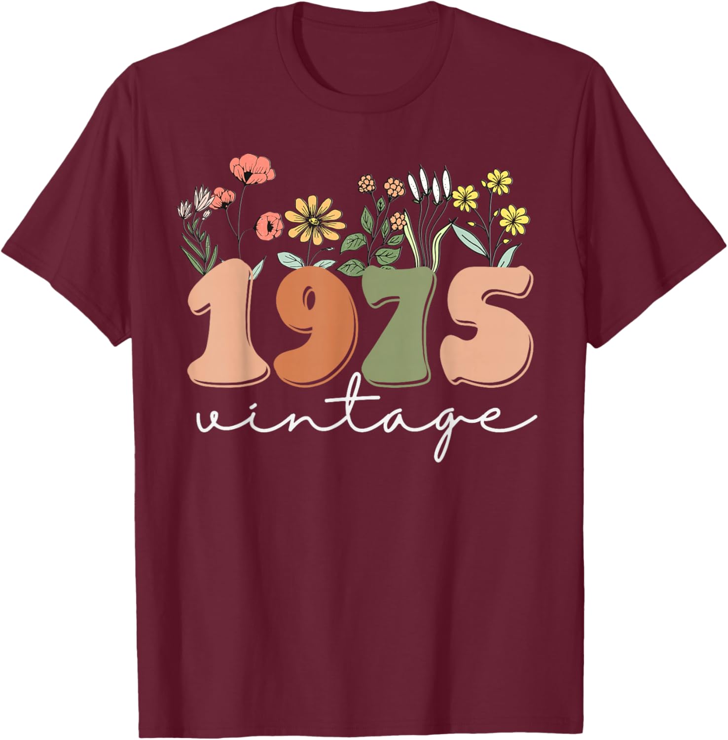 Vintage 1975 50th Birthday Wildflower T-Shirt for Women - 6