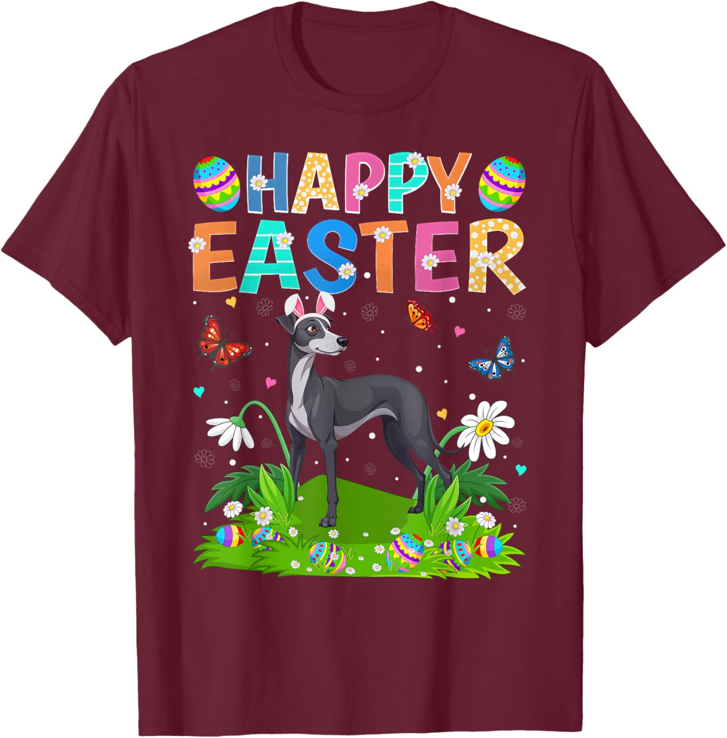 Greyhound Easter Egg Hunt T-Shirt with Bunny Ears for Dog Lovers - 15