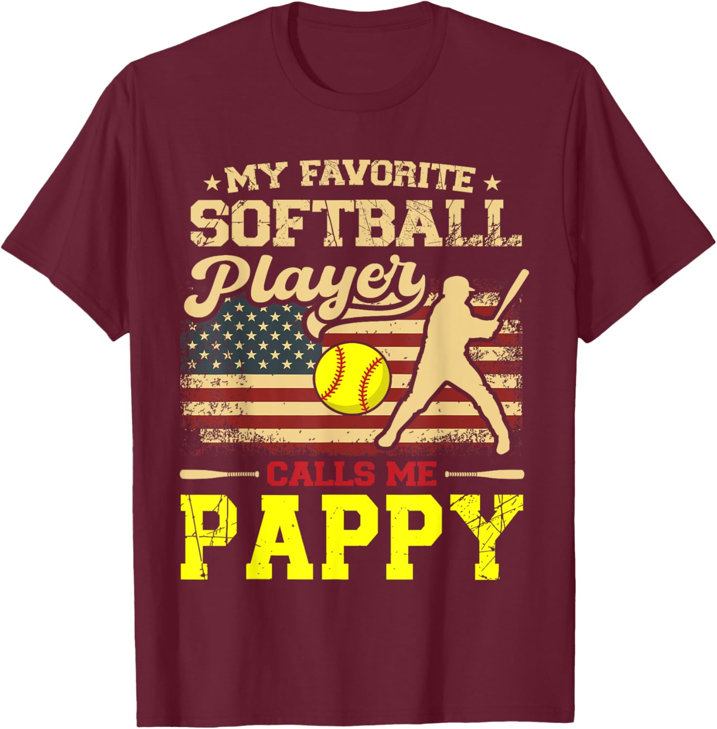 My Favorite Softball Player Calls Me Pappy US Flag T-Shirt for Fans - 3