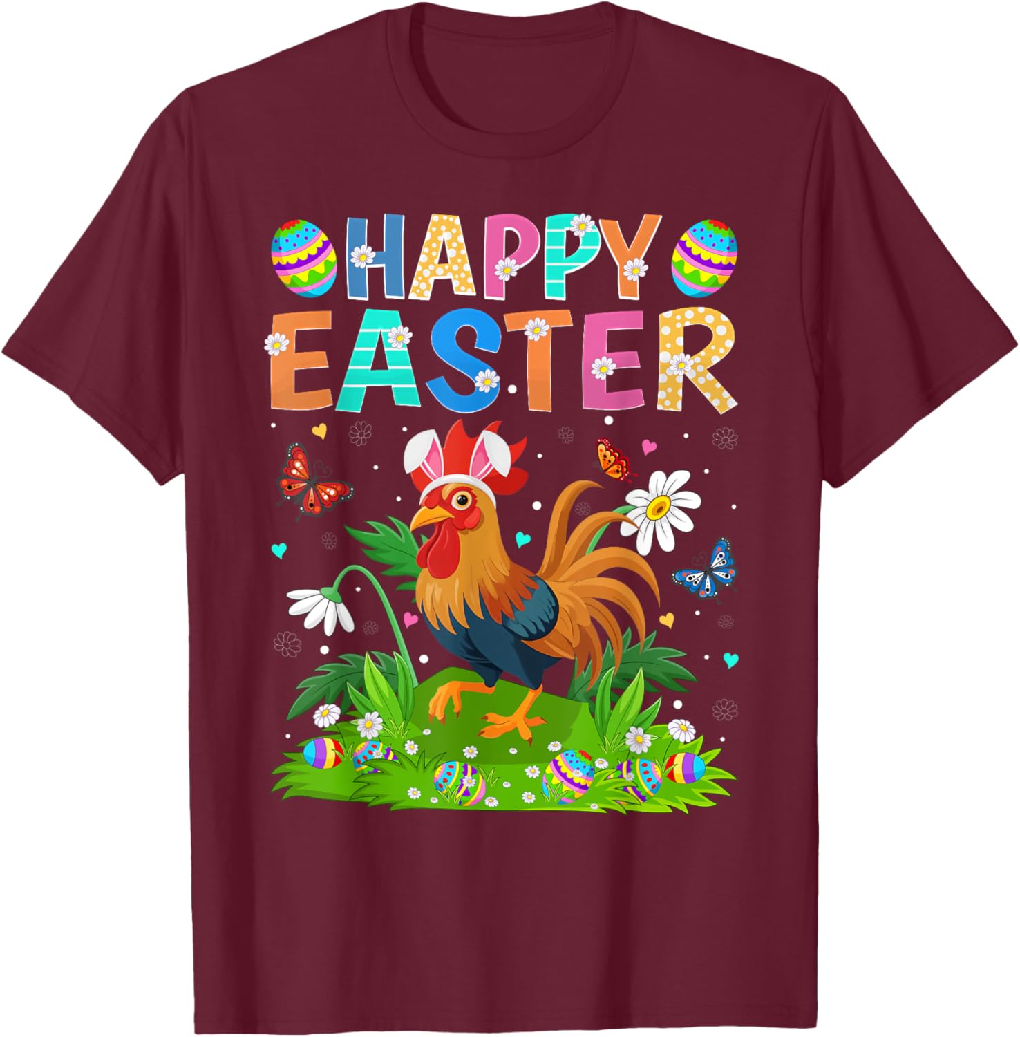 Rooster Happy Easter Egg Hunt Bunny Ear T-Shirt for Easter Sunday Fun - 26