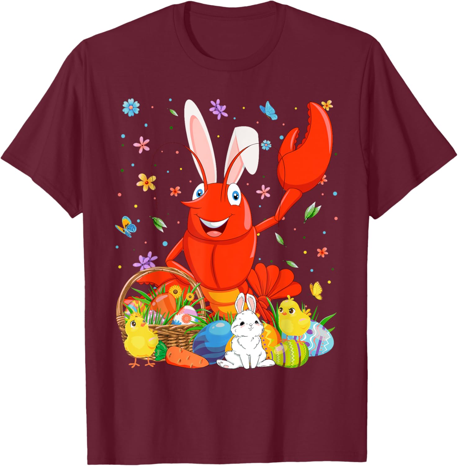 Cute Crawfish Bunny Ears Easter Eggs Basket T-Shirt for Happy Easter Day - 11