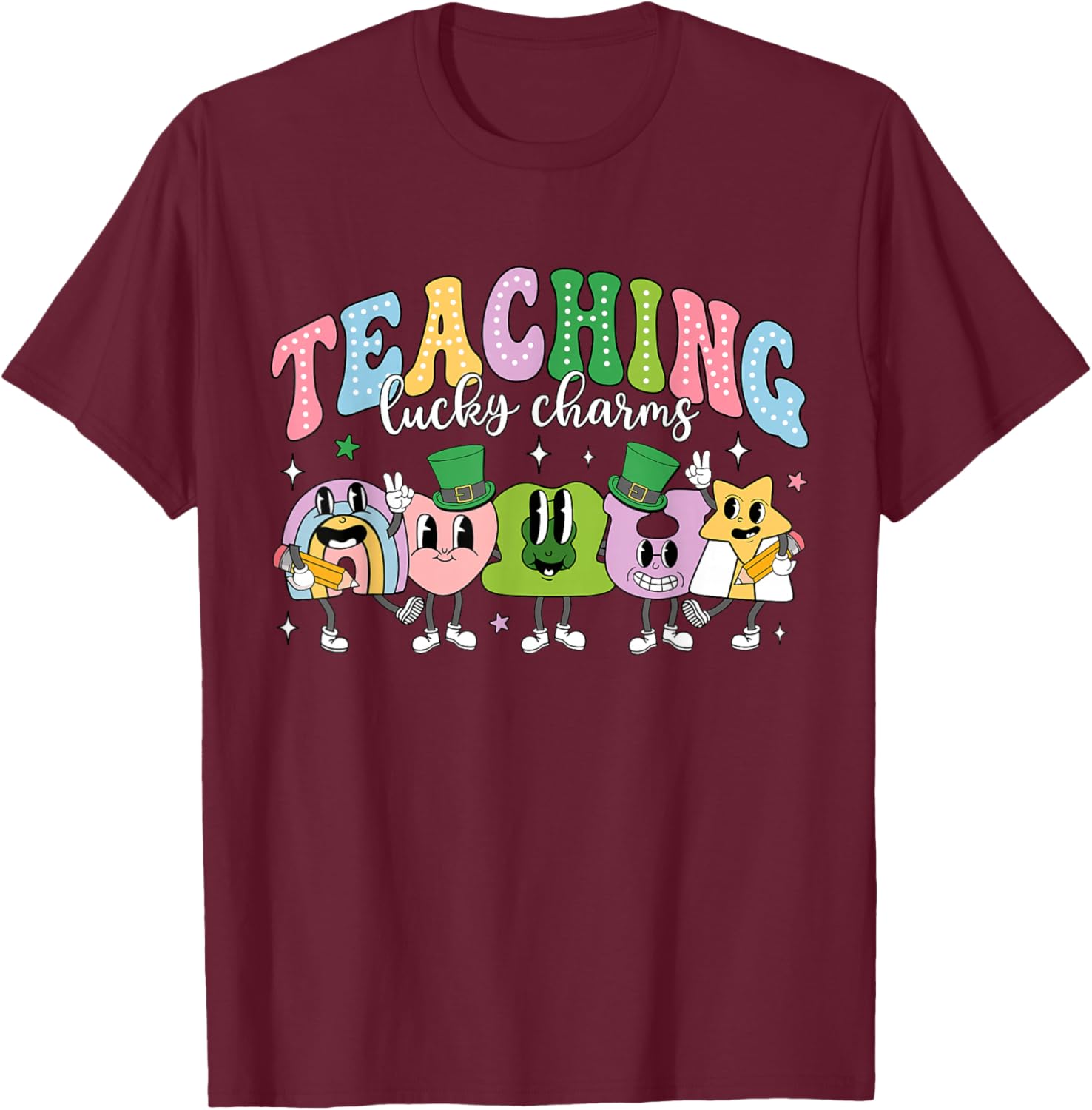 Funny Retro St Patricks Day T-Shirt for Teachers with Lucky Charms Design - 9