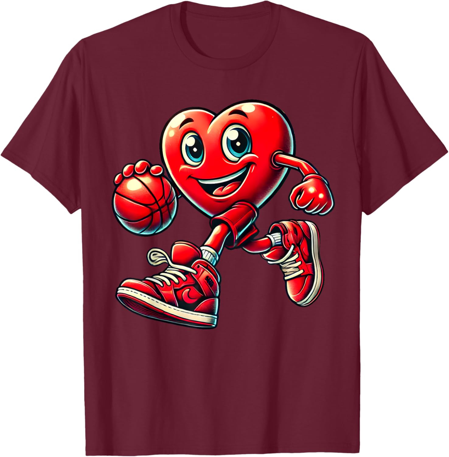 Valentine's Day Heart Basketball T-Shirt for Kids and Adults Fun Design - 3