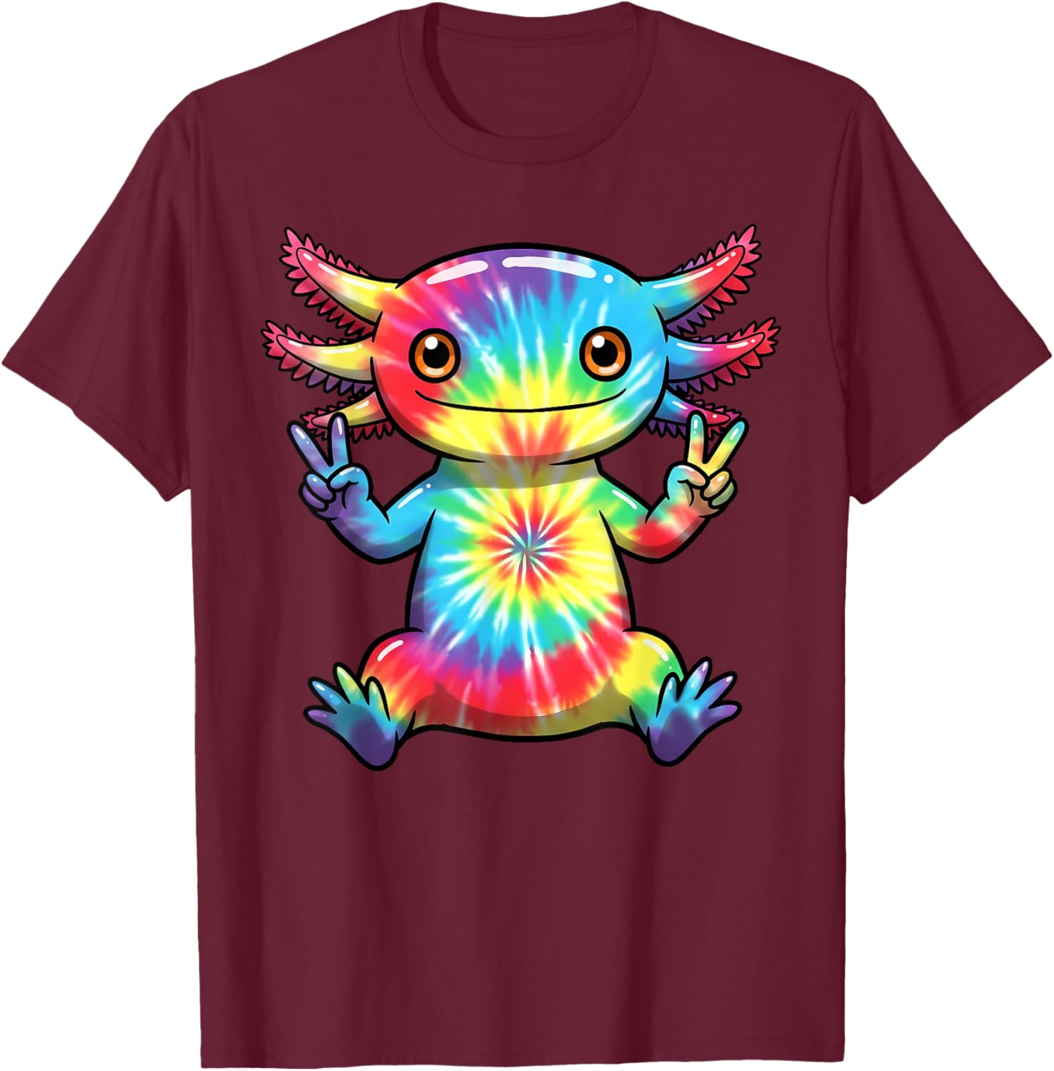 Cute Axolotl Peace Sign Tie-Dye T-Shirt for Colorful Hippie Vibes - 2