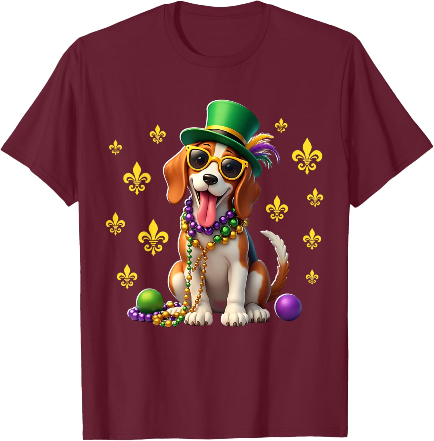 Beagle Mardi Gras Costume T-Shirt for Carnival Fun and Festivities - 4