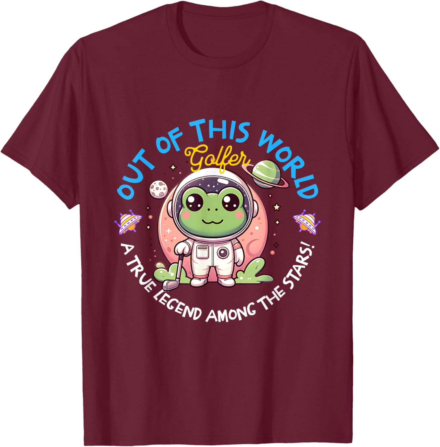 Out Of This World Golfer Frog Astronaut T-Shirt for Fun Golf Lovers - 7
