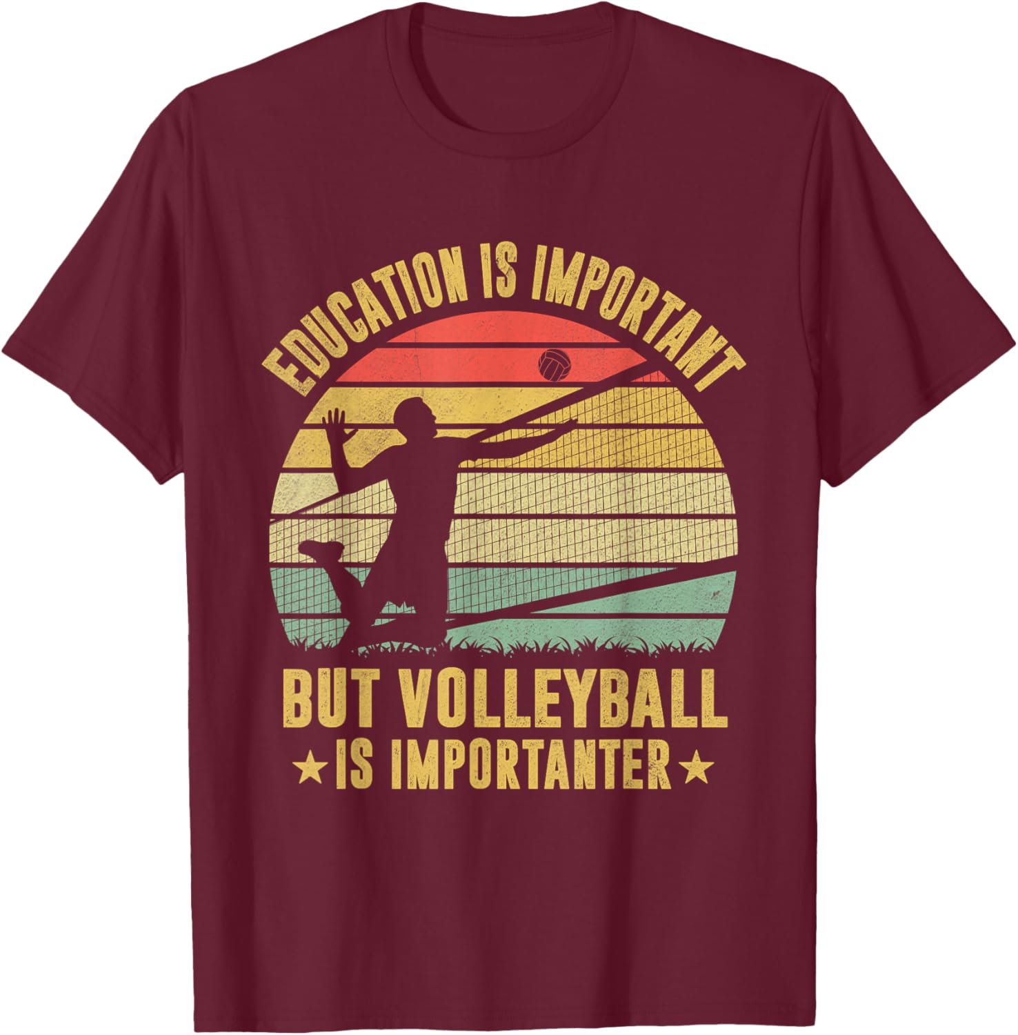 Retro Volleyball T-Shirt Education Is Important But Volleyball Is Importanter - 17