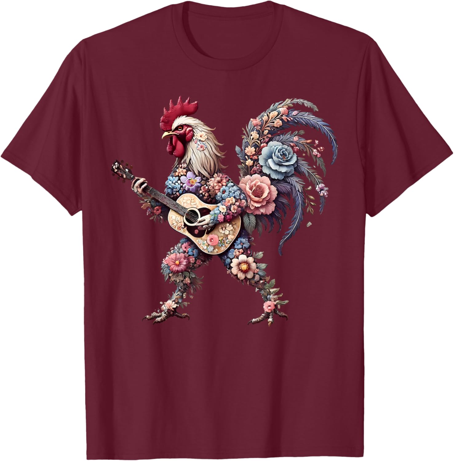 Funny Floral Rooster Guitarist T-Shirt Perfect for Music Lovers - 6