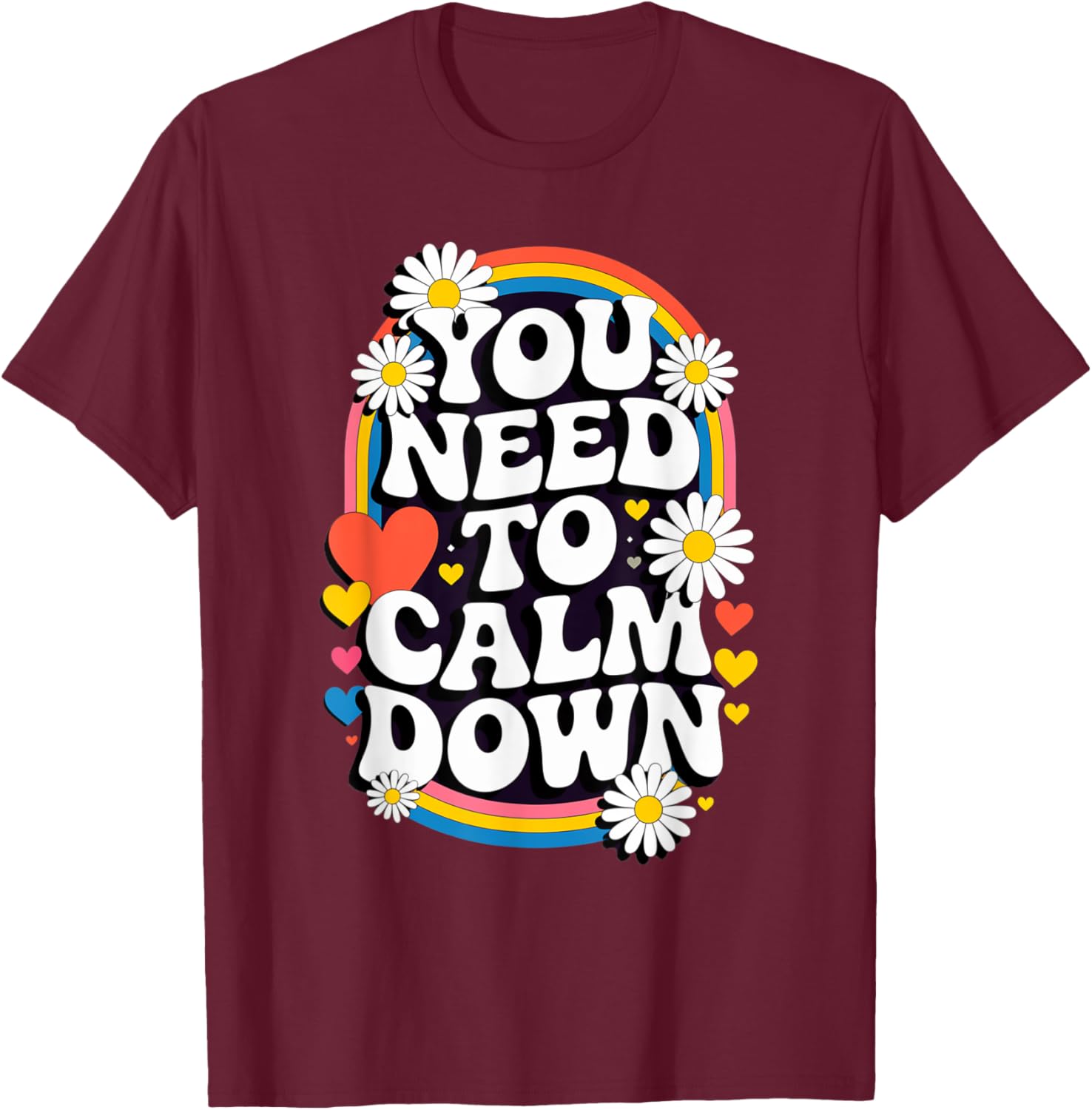 Groovy Rainbow Daisy T-Shirt for Calm Vibes and Fun Gifts - 24