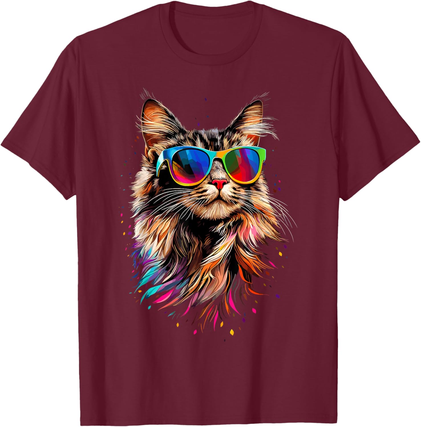 Cute Maine Coon Cat Sunglasses T-Shirt for Cat Lovers - Fun Apparel - 23