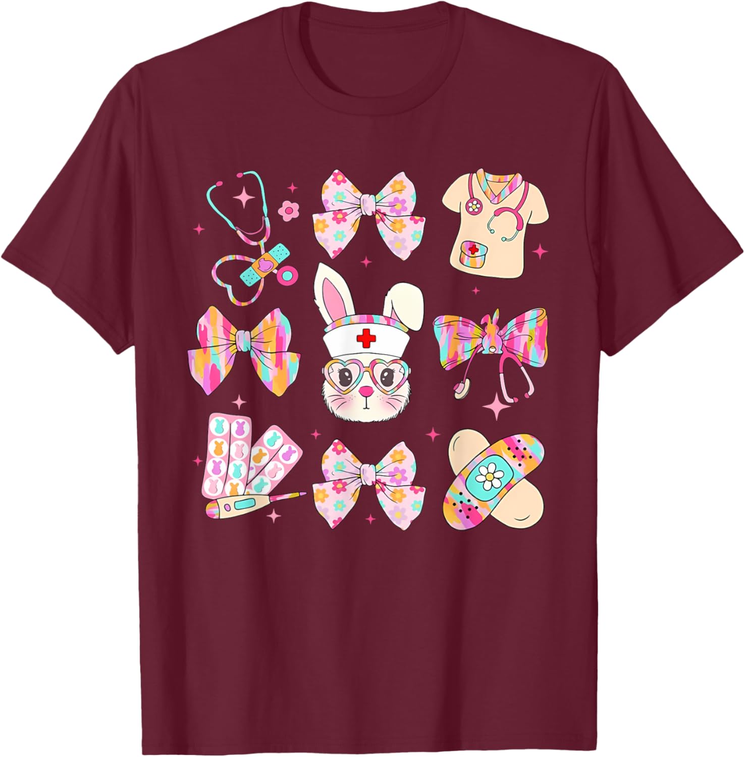 Easter Bunny T-Shirt for Nurses with Coquette Bow - Happy Easter Style - 3
