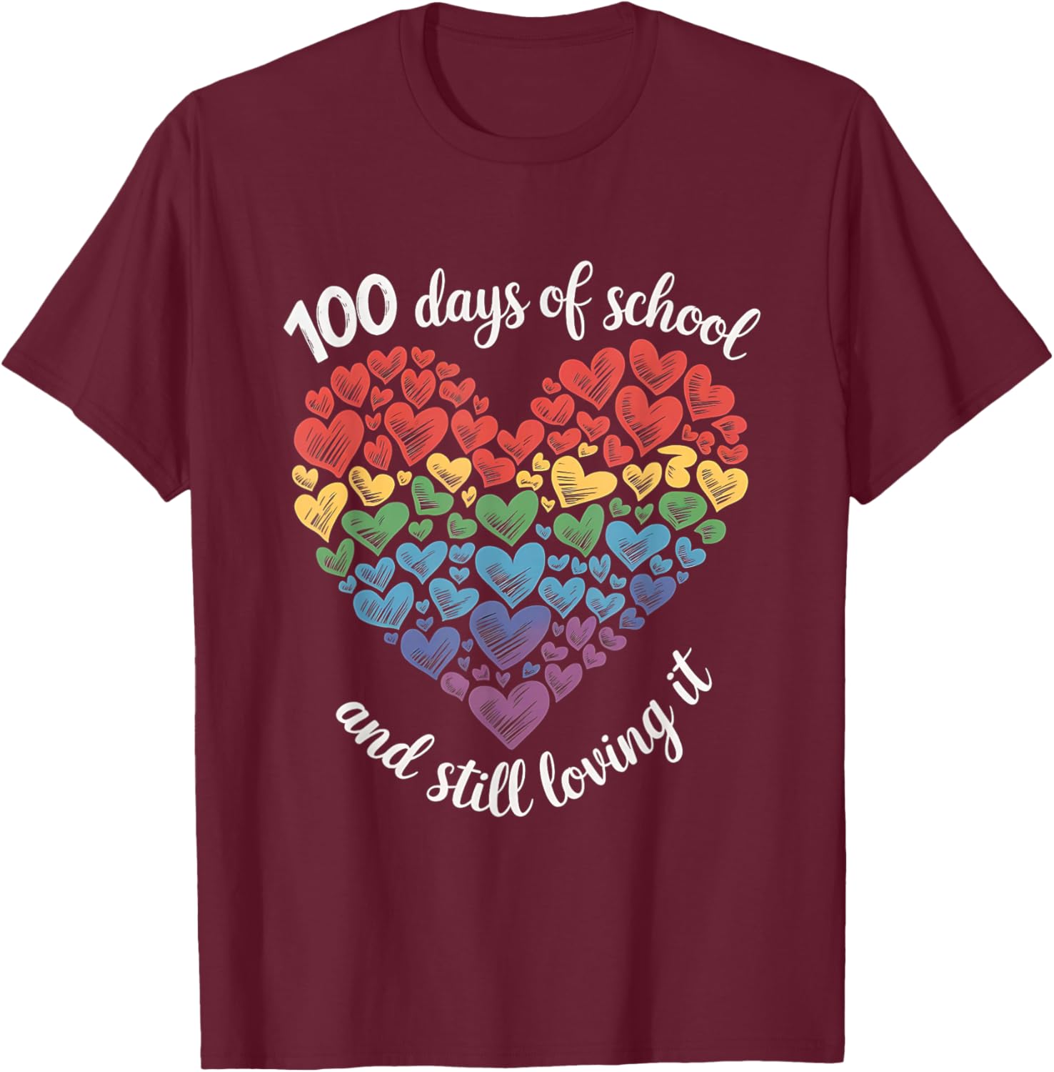 100th Day of School Rainbow Hearts T-Shirt for Kids and Teachers - 13