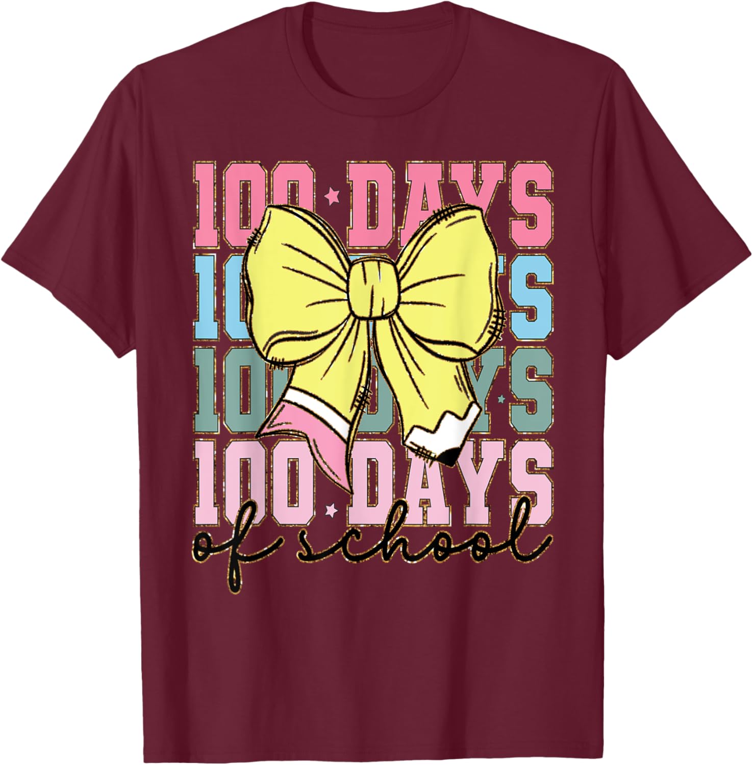 Cute 100 Days of School Coquette Bow T-Shirt for Girls - 28