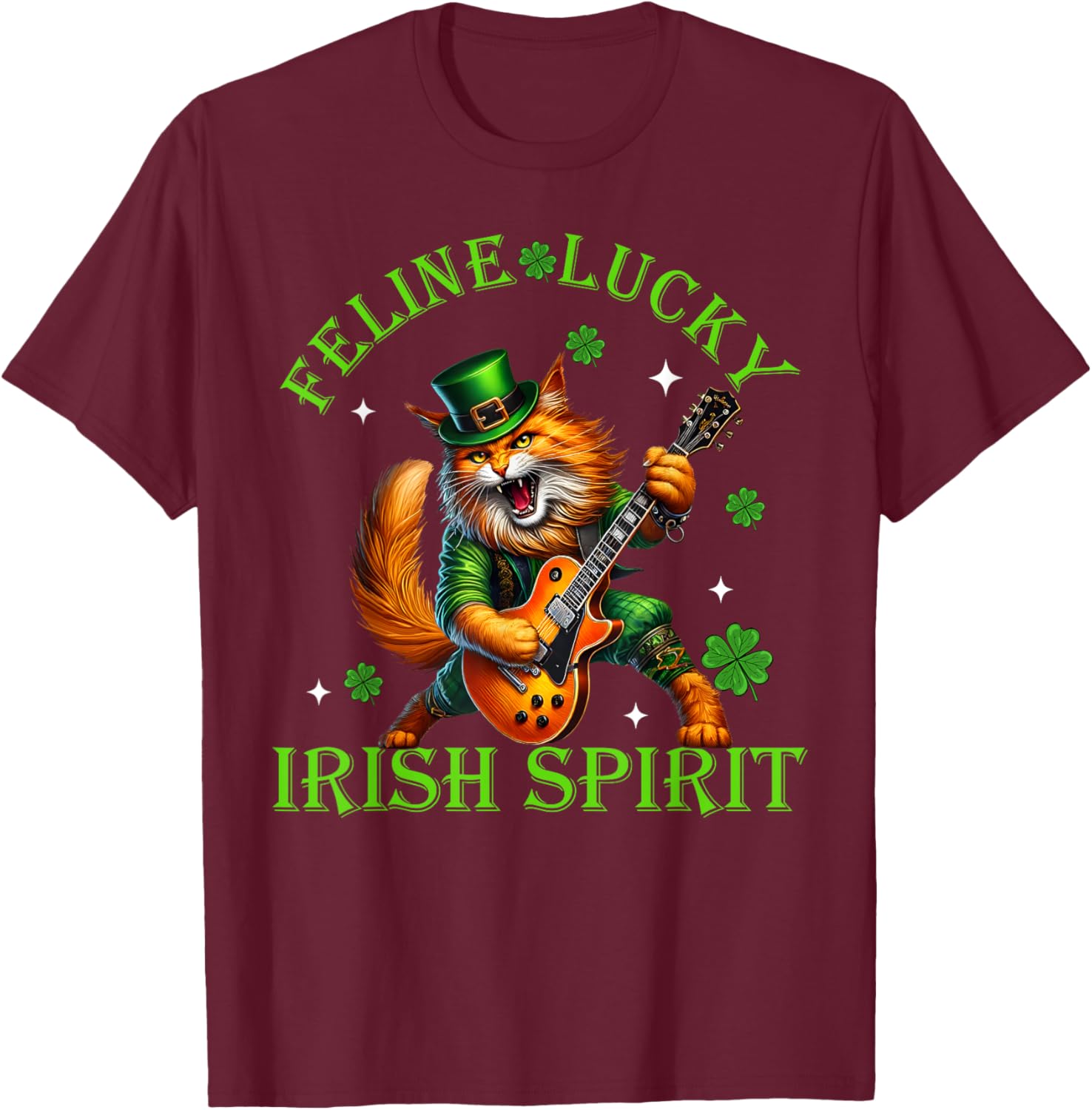 Feline Lucky St. Patrick's Day Cat Rocker T-Shirt for Men, Women, Kids - 5